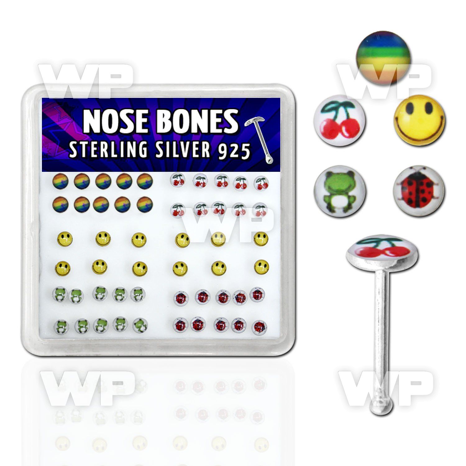 u4bifs box w silver 925 nose bone assorted cute logo styles nose piercing