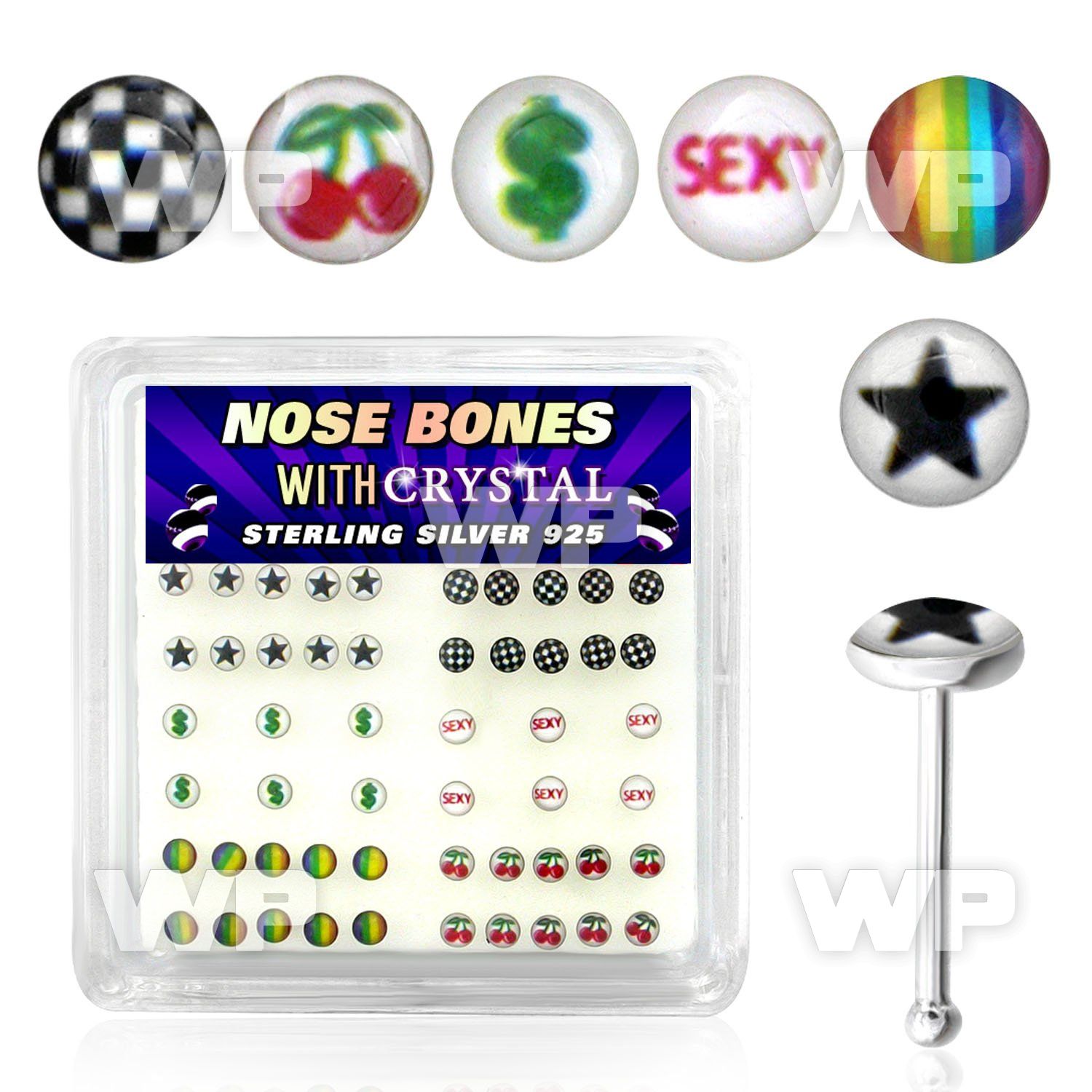 u4bifz box w silver 925 nose bone various logo sexy star che nose piercing