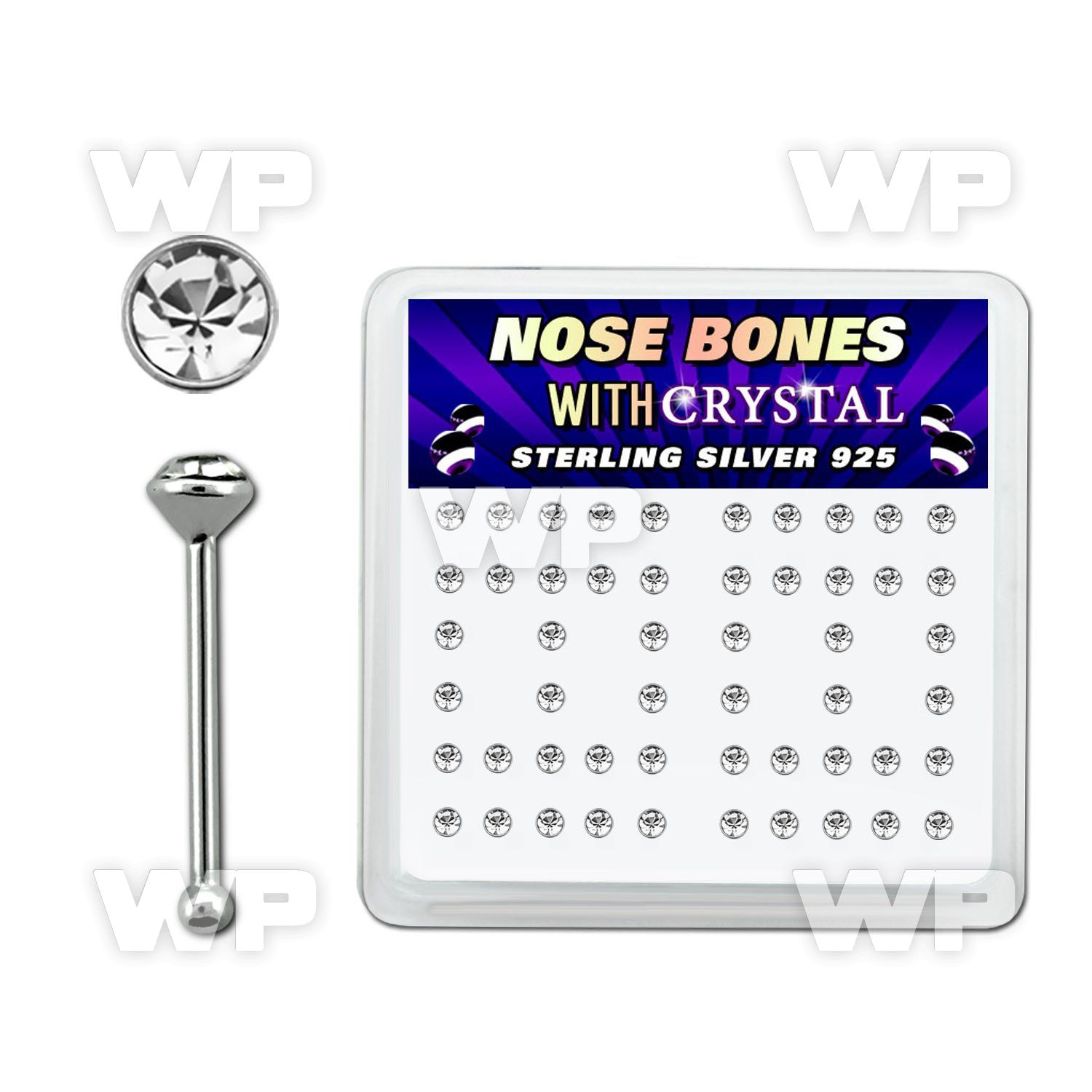 u4e06f box w silver 925 nose bone 2mm clear round crystal tops nose piercing