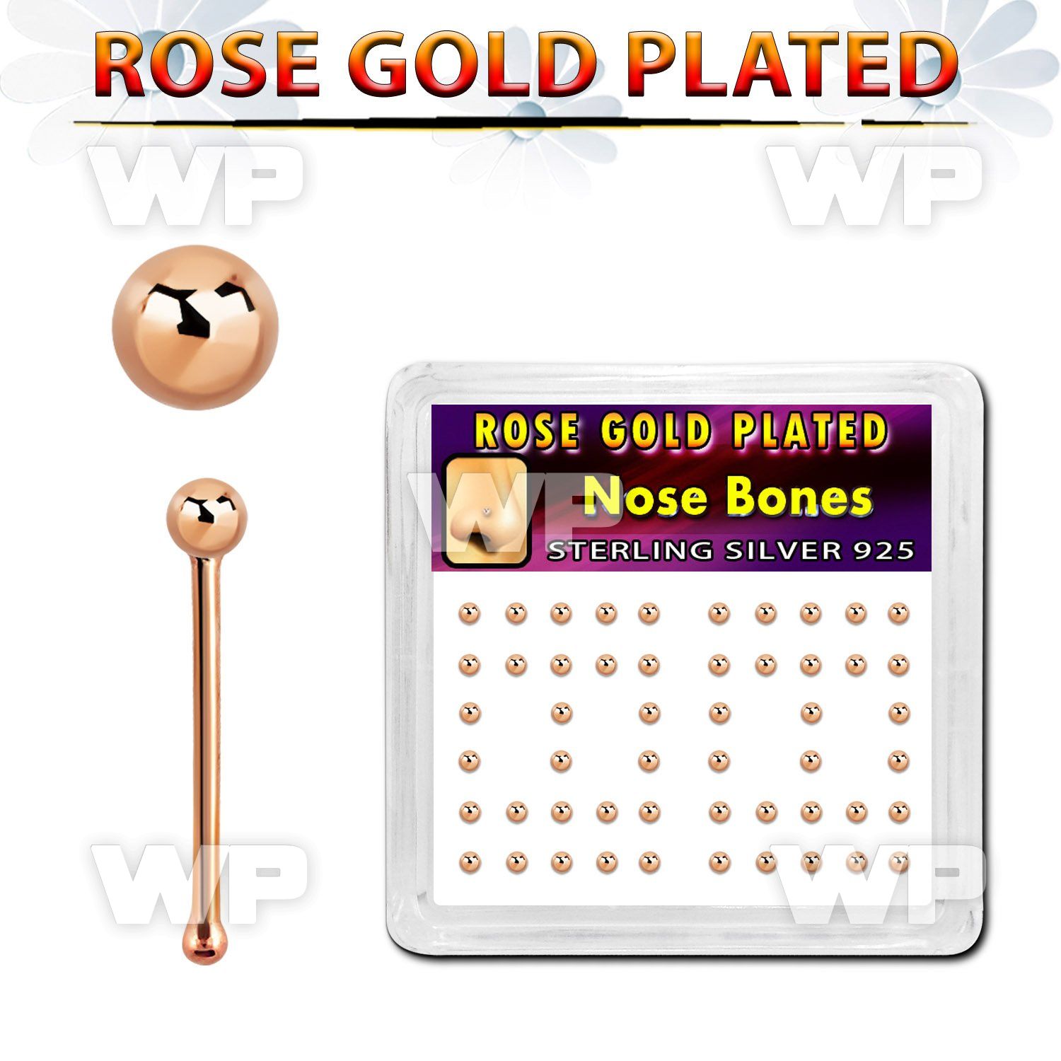u4fa34 box w silver 925 nose bone real rose gold plated 1 5mm nose piercing