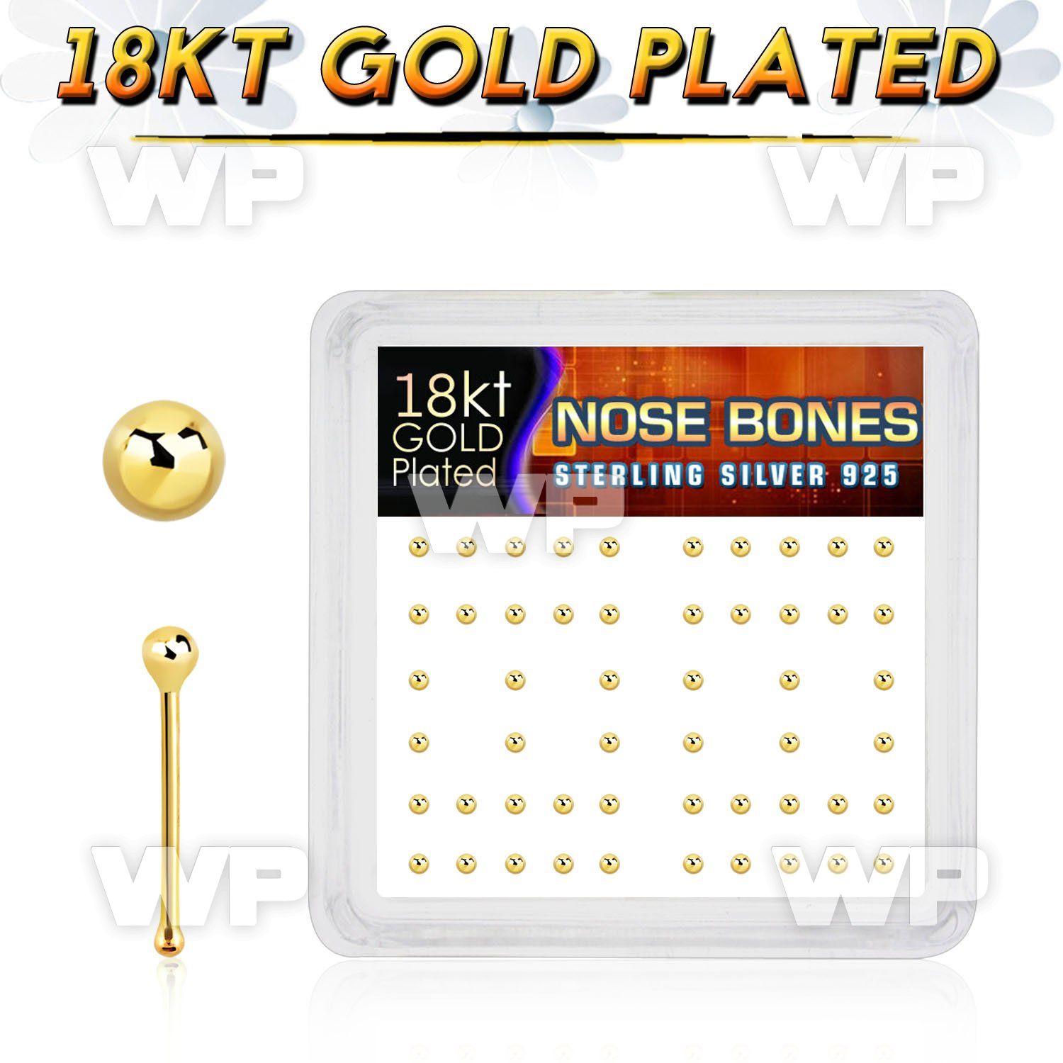 u4fet4 box of gold plated silver 925 nose bone real 18k gold nose piercing