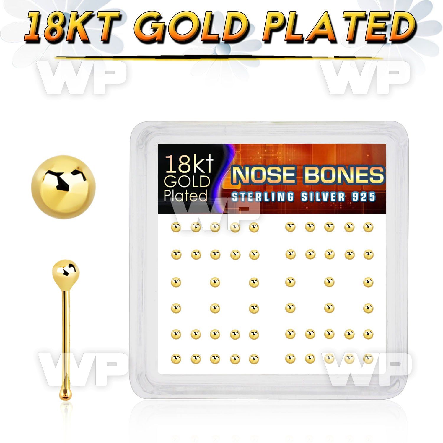 u4fet4k box w silver 925 nose bone real 18k gold plating 2mm nose piercing