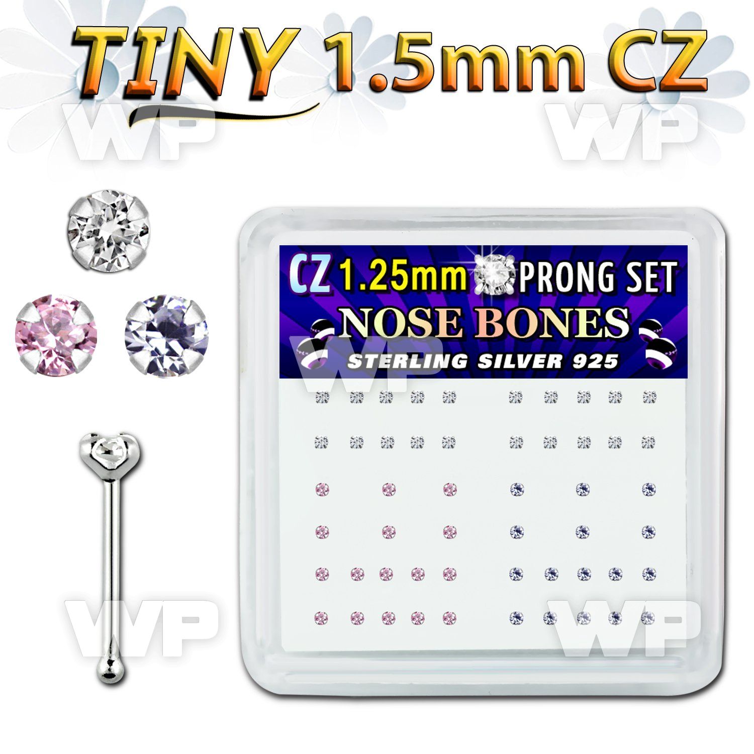 u4g4jek box w silver 925 nose bone tiny 1 25mm prong set cz nose piercing