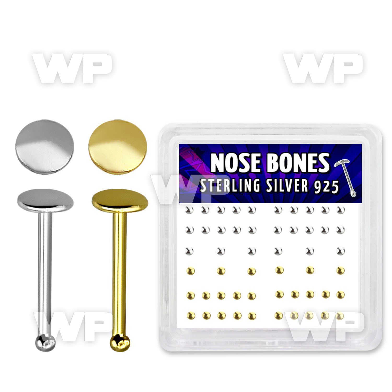 u4jf0 box w silver 925 nose bone 2mm flat round tops 16 pcs nose piercing