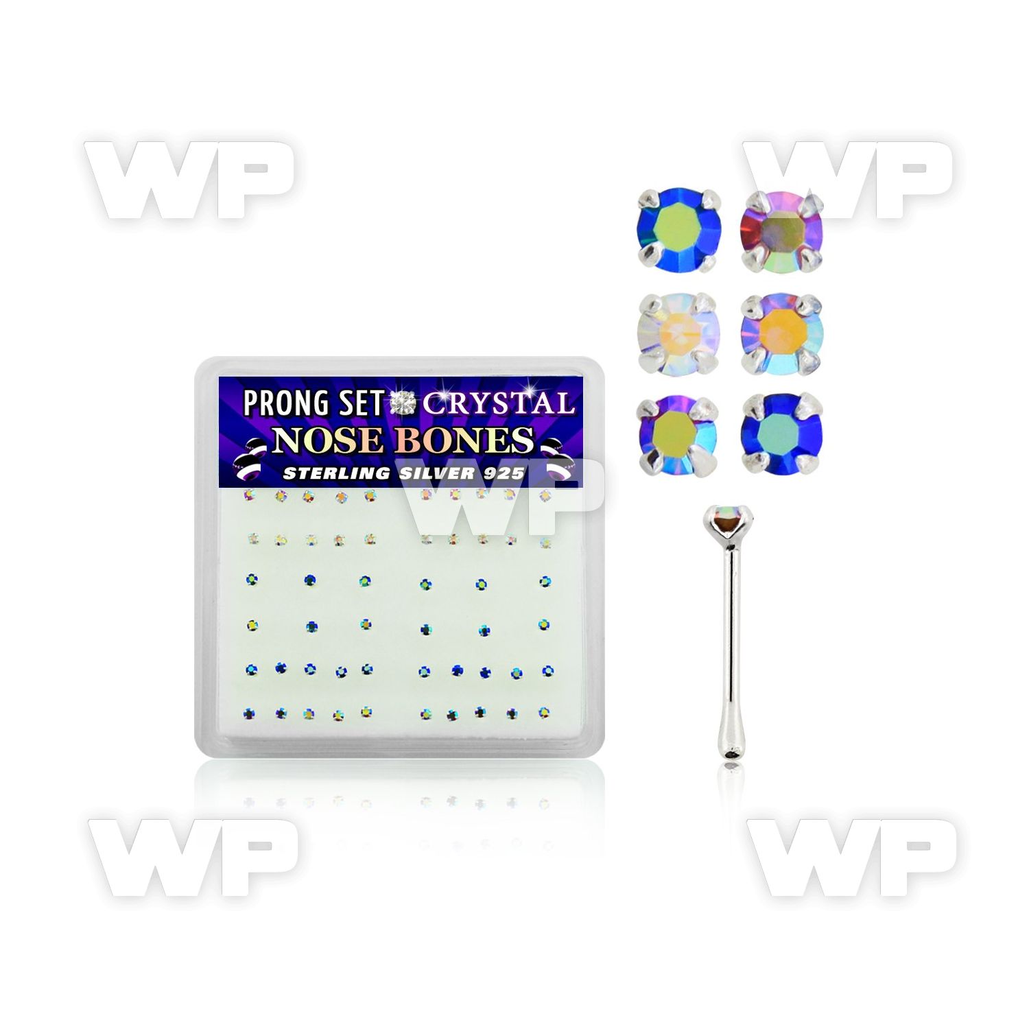 u4m4f74j box w silver 925 nose bone 1 5mm round ab prong set crys nose piercing