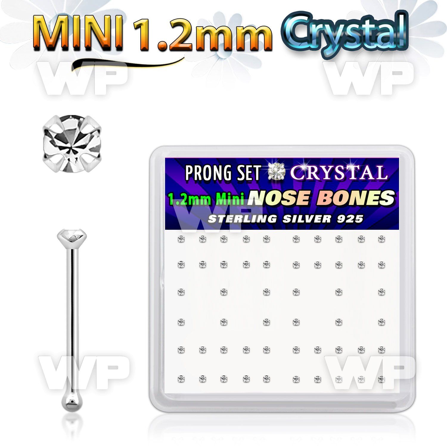 u4ms6f box silver nose bones w 1.2mm clear prong set crystals
