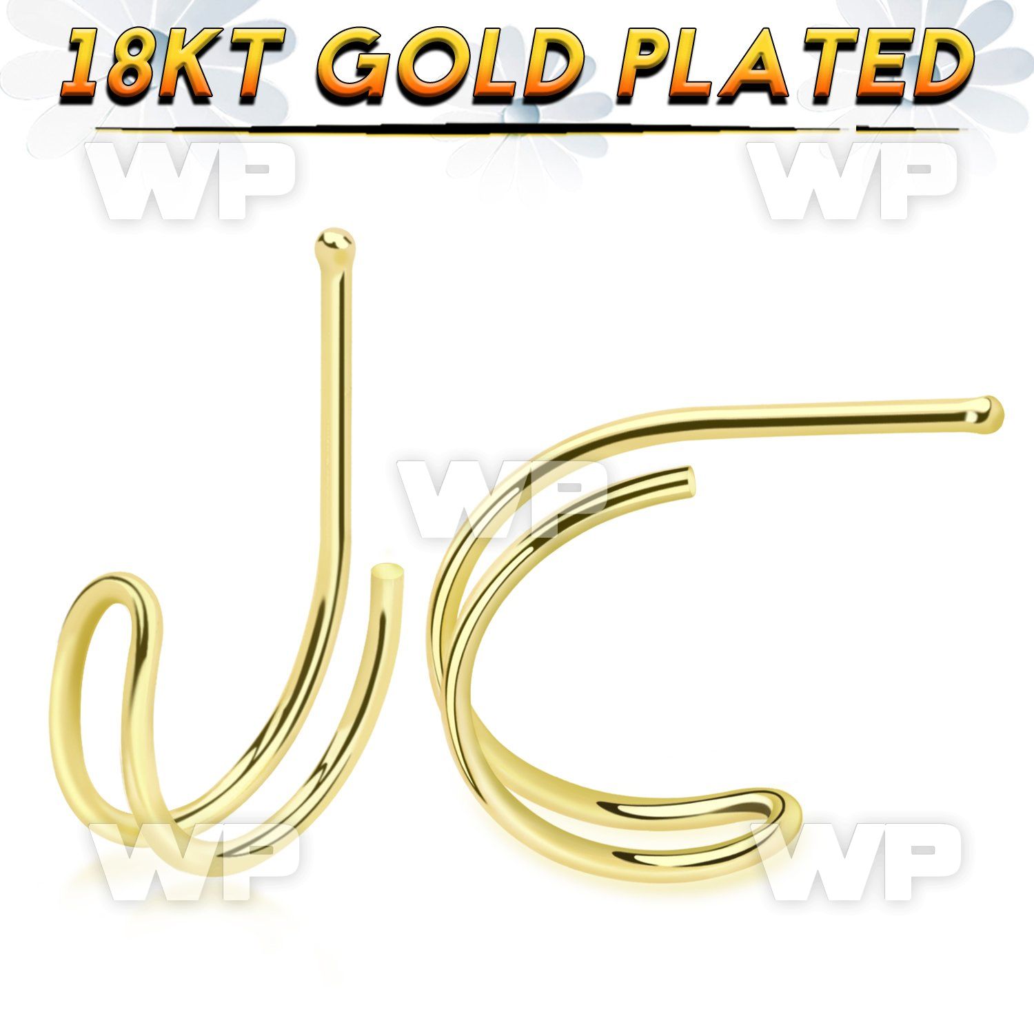 u4q6hi 18kgold finish 925 silver nose pin double wire curved