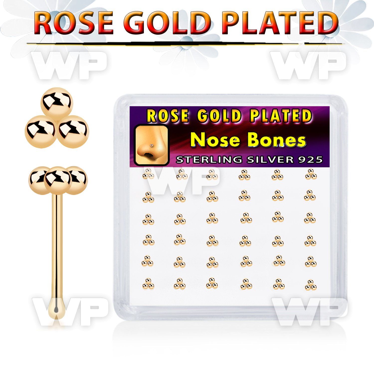 u4r3qzya rose gold finish silver nose pins balls 36pcs
