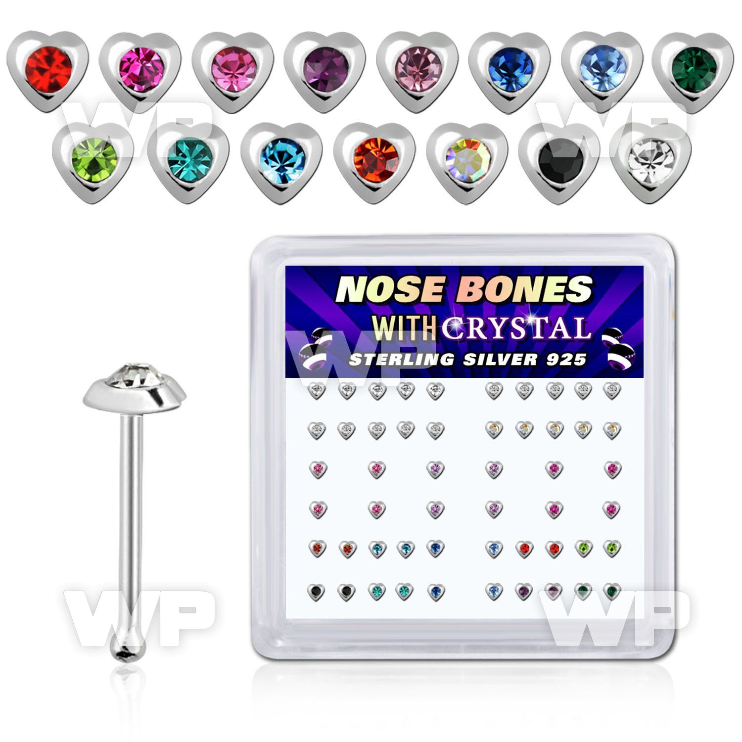 u4xa4fj box w silver 925 nose bone 1 5mm heart shaped tops round nose piercing