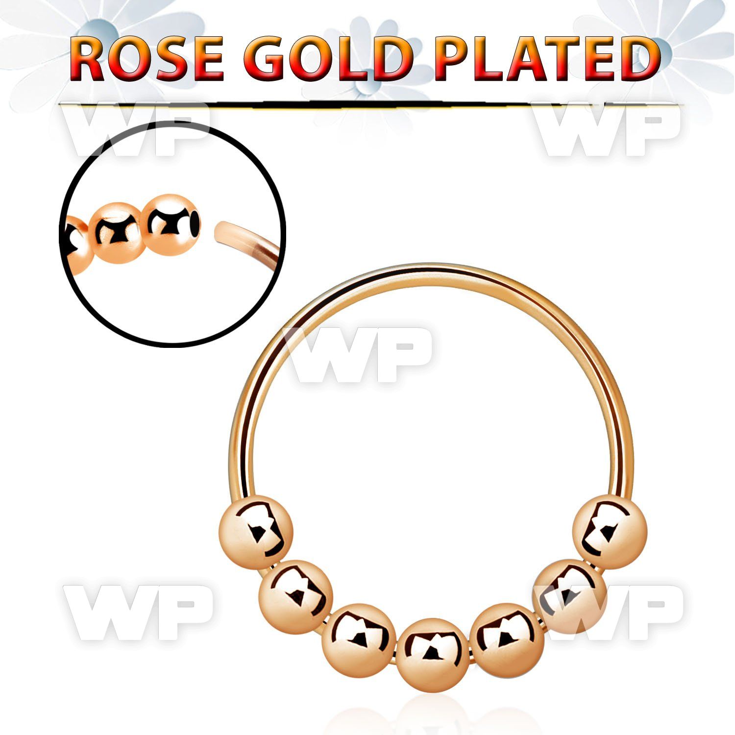 uazla3 rose gold plated silver nose hoop w seven fixed balls 
