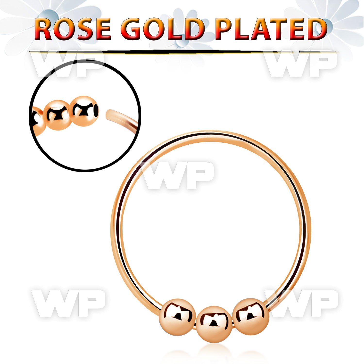 uazya3 rose gold plated silver nose hoop w three 2mm balls 