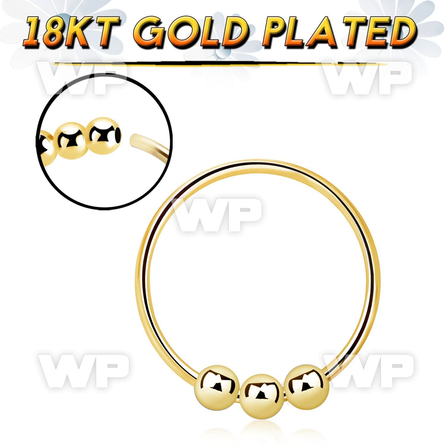 uazyai gold plated silver nose hoop w three 2mm fixed balls 