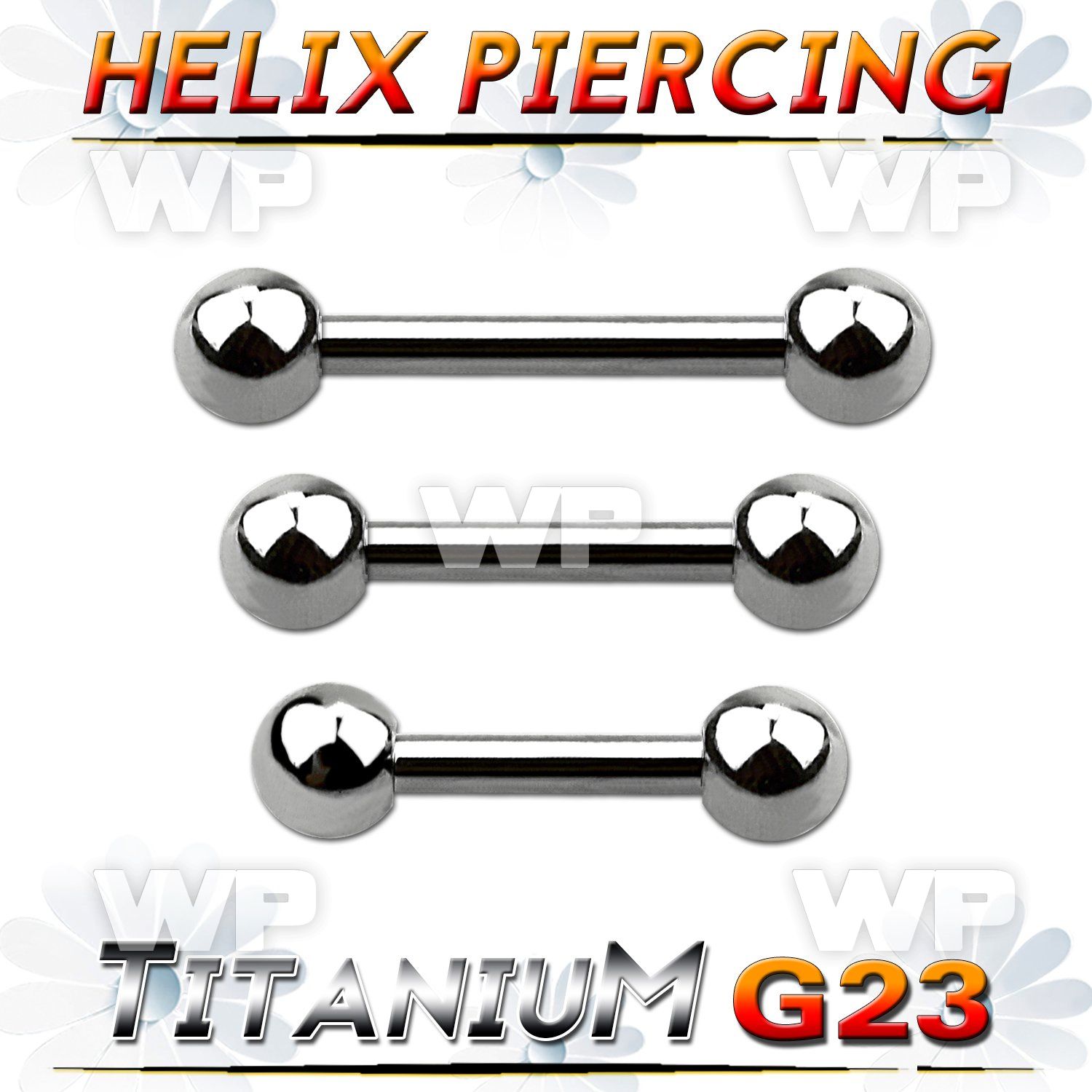 ubber31 titanium g23 helix barbell, 16g (1.2mm) w two 3mm balls