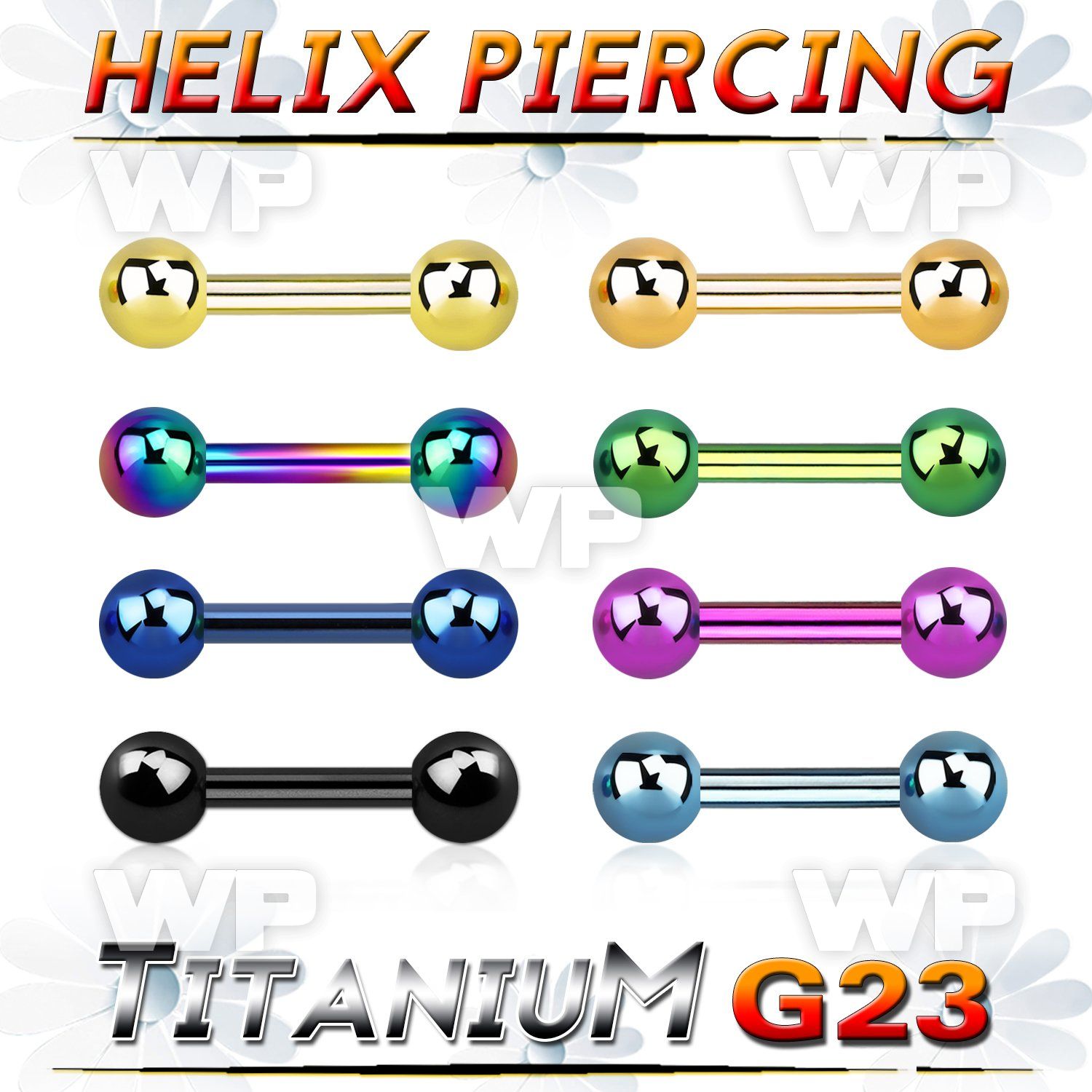 ubbert31 anodized titanium g23 helix barbell 16g w two 3mm balls