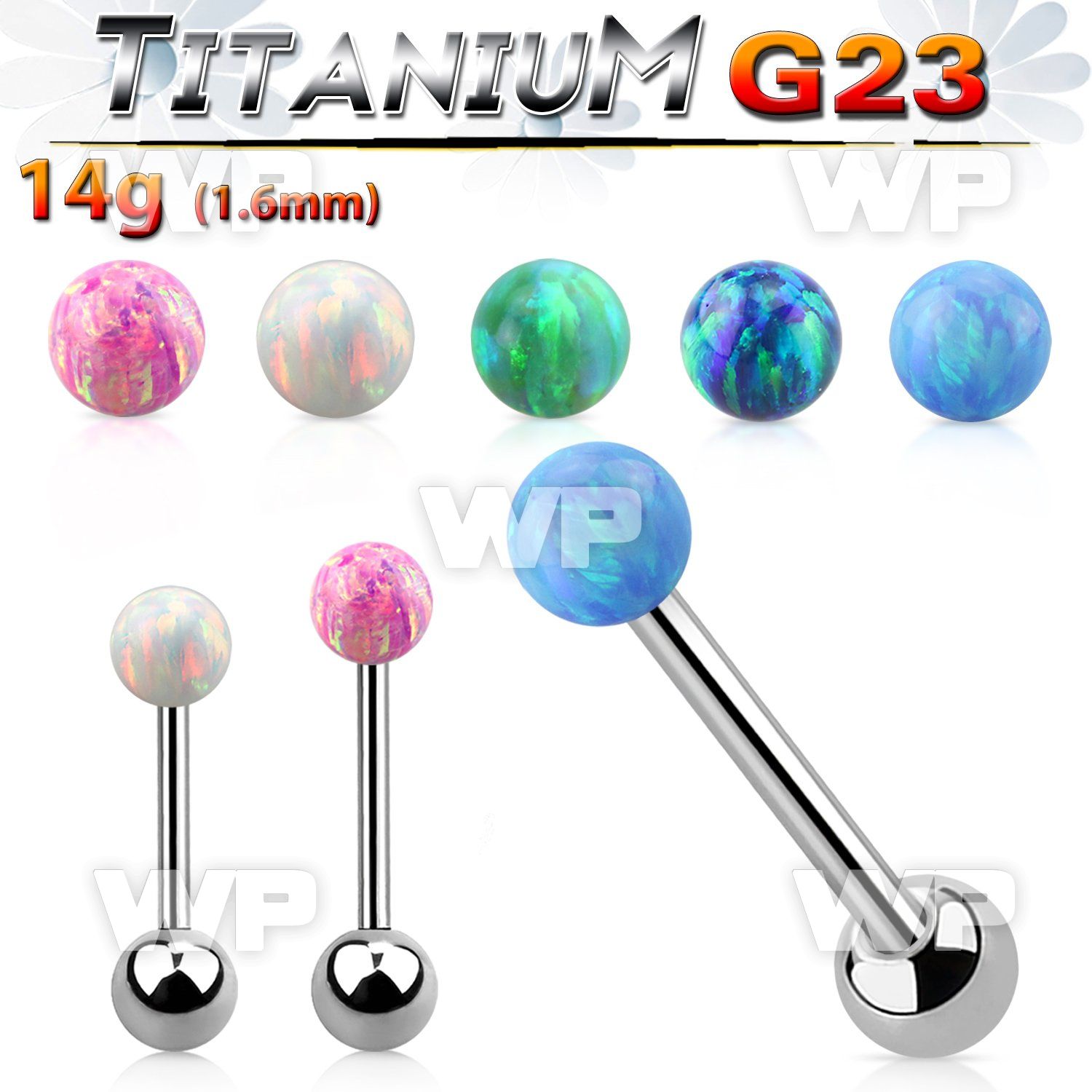 ubbop6 titanium g23 tongue barbell w 6mm synthetic opal ball