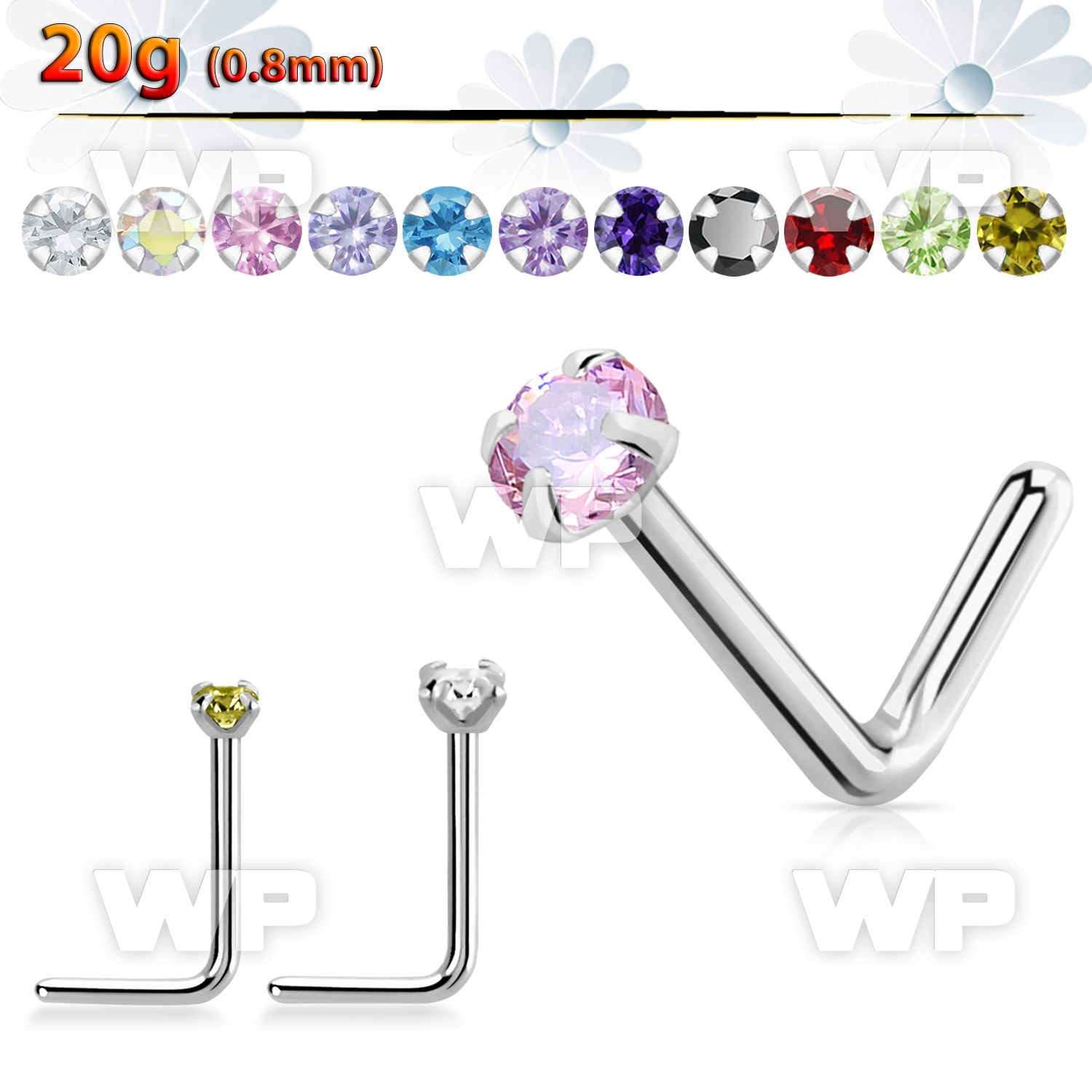 ubga implant grade steel nose stud 1.5mm and 2mm round cz