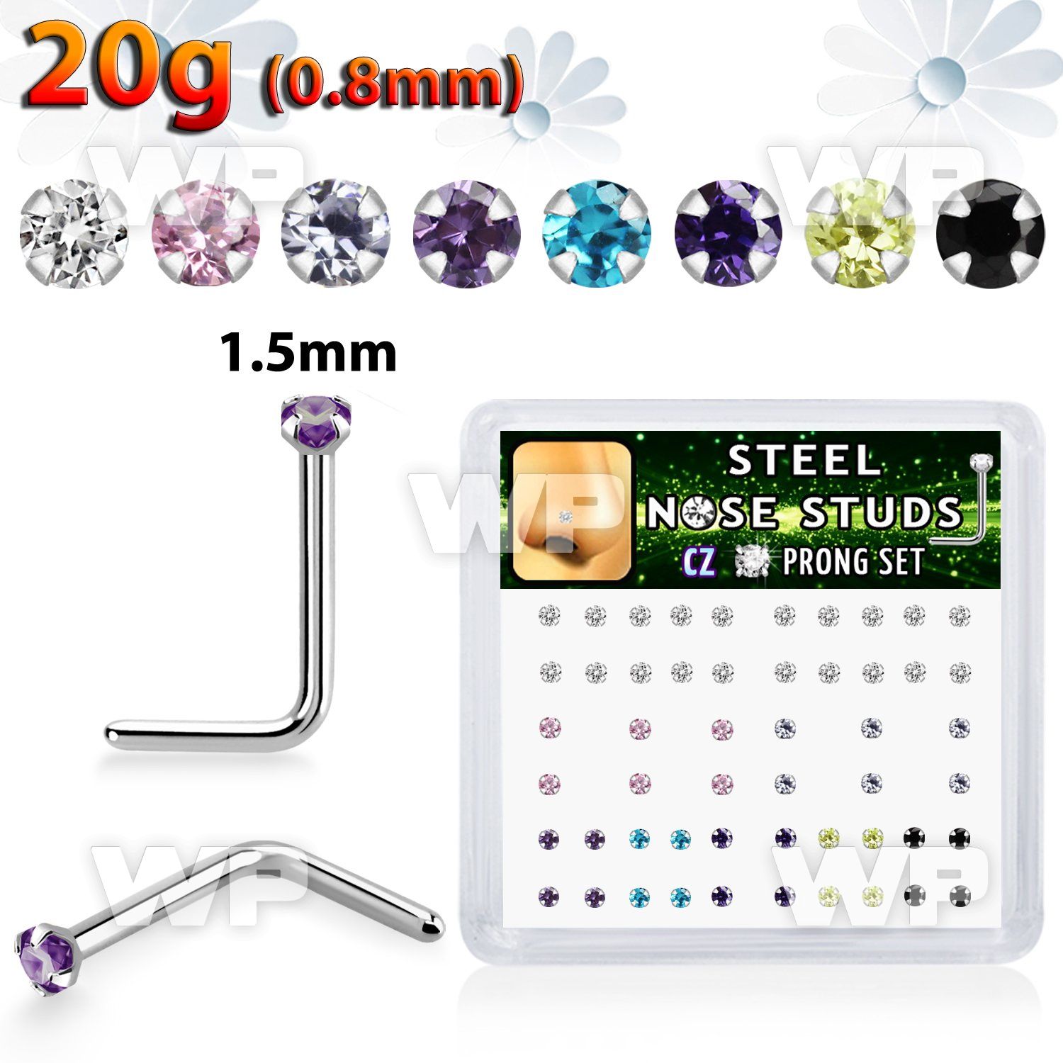 ubgaesfj steel nose pins claw set round colored cz