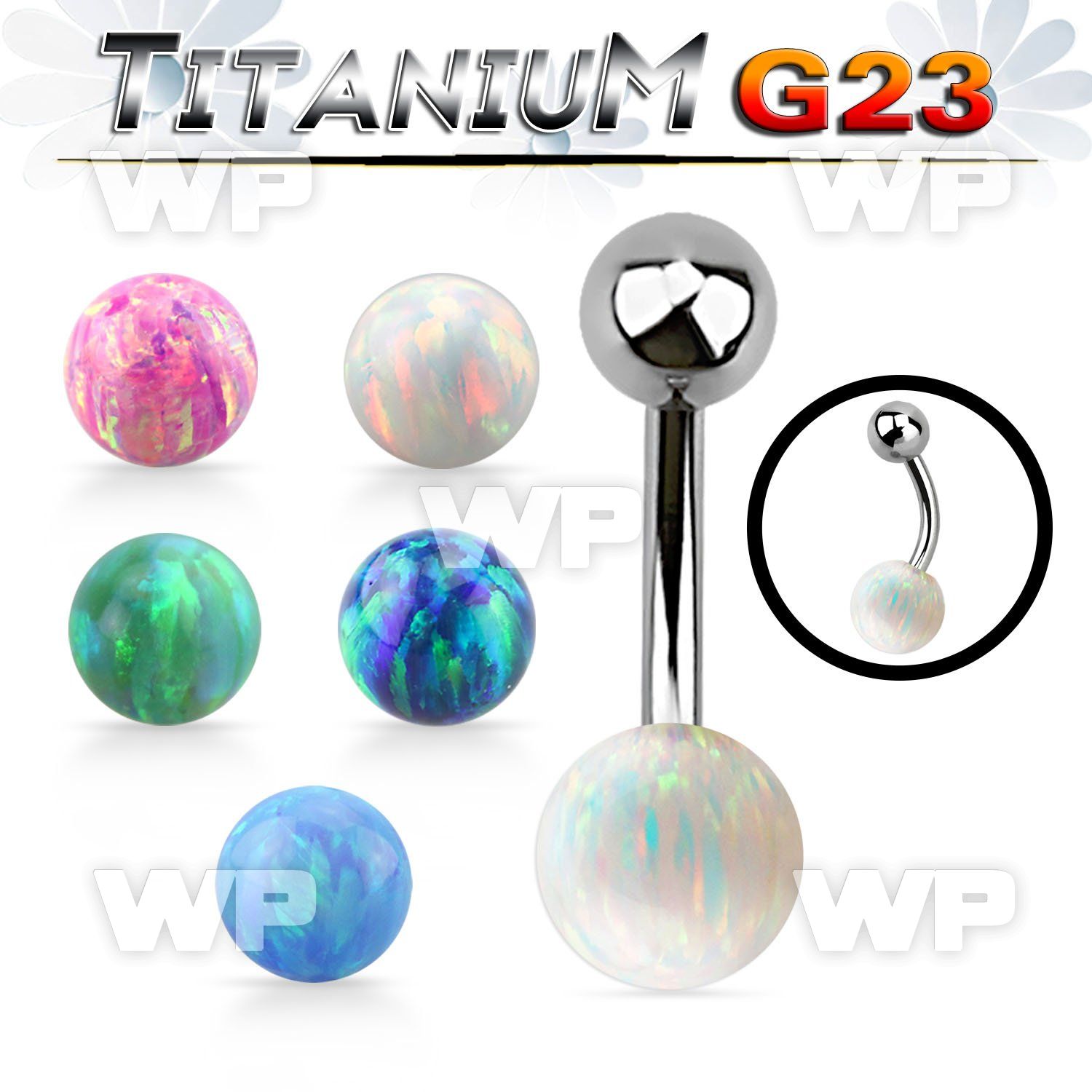 ubnop8 titanium g23 banana belly ring w 8mm synthetic opal ball