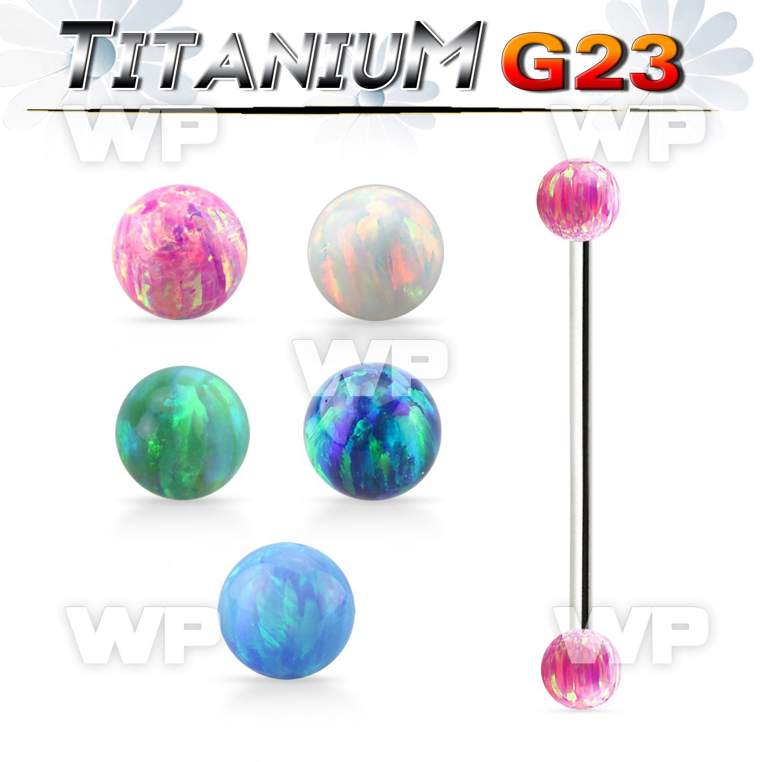 uinop5 titanium g23 industrial barbell 5mm synthetic opal balls