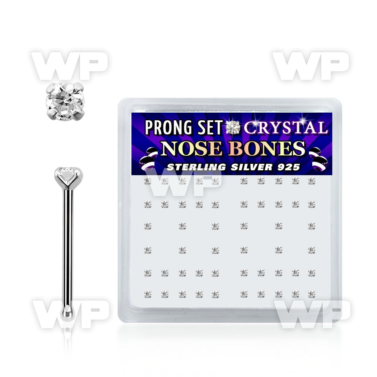 um46 box w silver 925 nose bone 1 5mm round clear prong set nose piercing