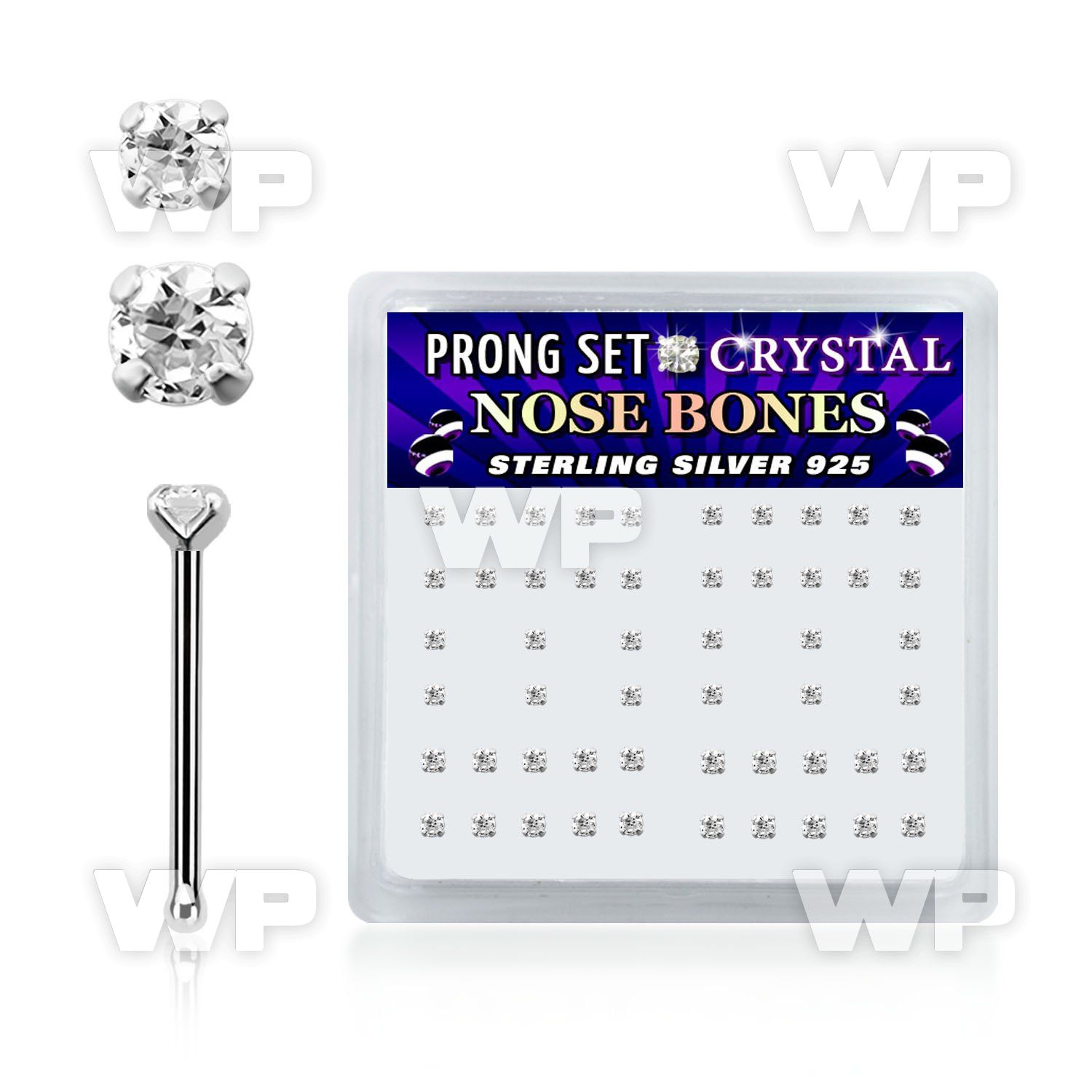 um4j6 box w silver 925 nose bone round clear prong set crystal nose piercing
