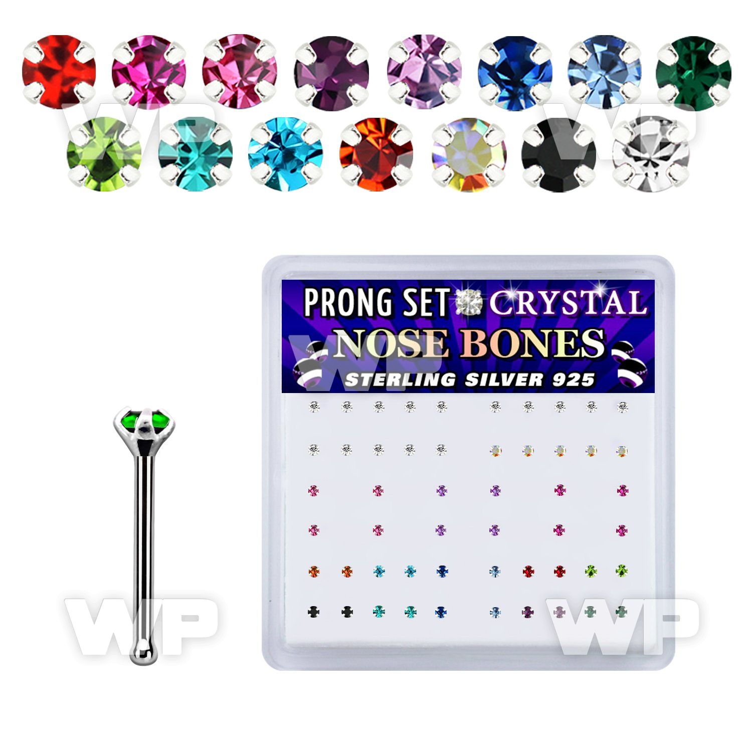 um4j box w silver 925 nose bone 1 5mm round prong set crystal nose piercing