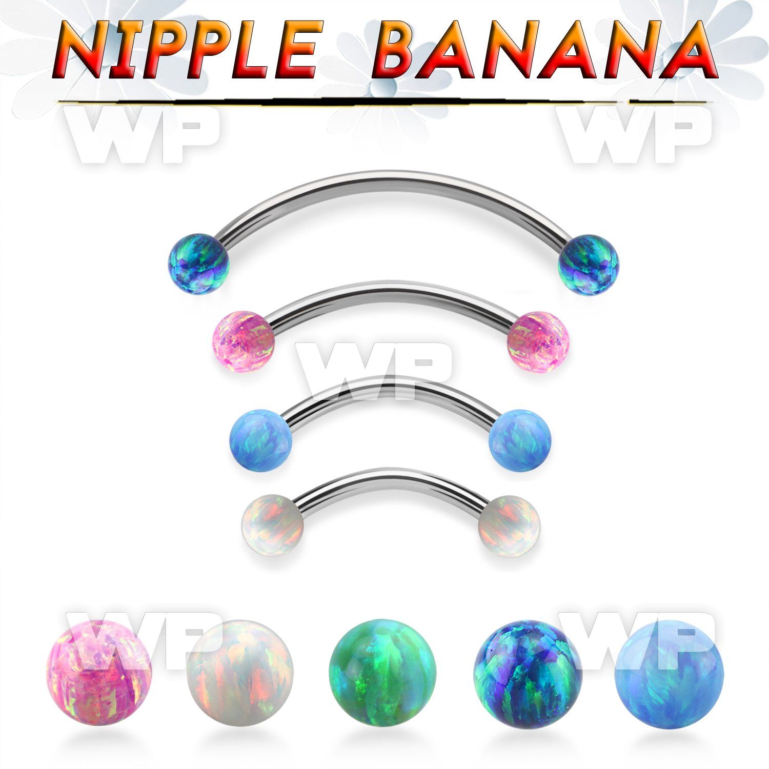 um4u5ms surgical steel nipple banana 5mm synthetic opal balls