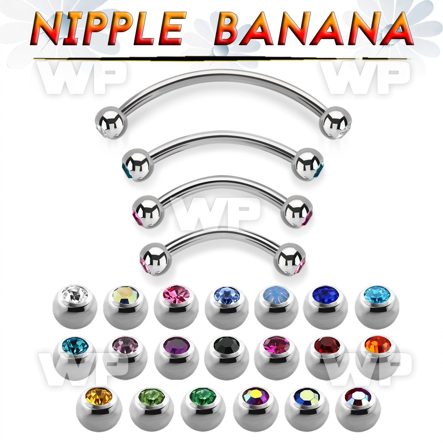 um4uc40 surgical steel nipple banana 4mm bezel set balls