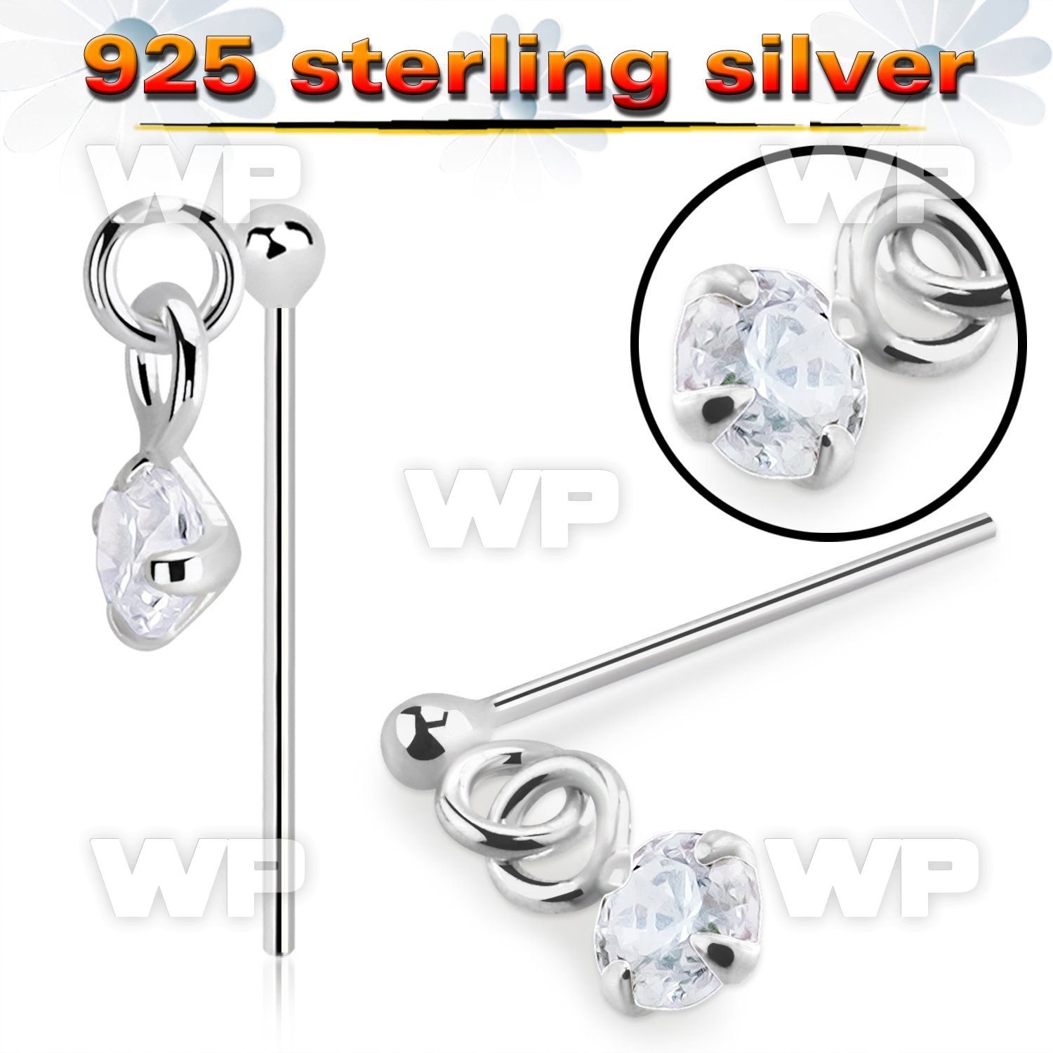 un1qmge silver fishtail straight nose stud ball claw set cz