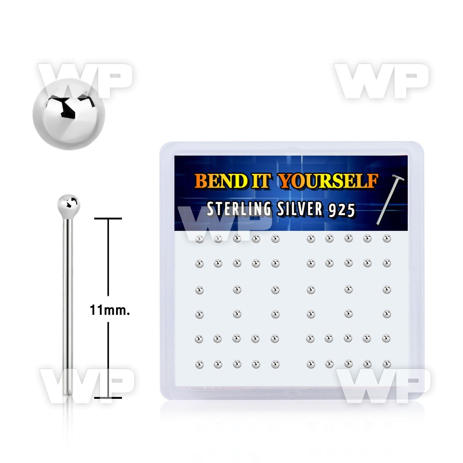 un3q4f box w silver 925 un bent nose stud 1 5mm ball shaped tops belly piercing