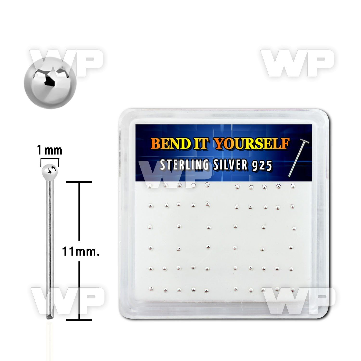 un3qe4f box w silver 925 un bent nose stud 1mm ball shaped tops belly piercing
