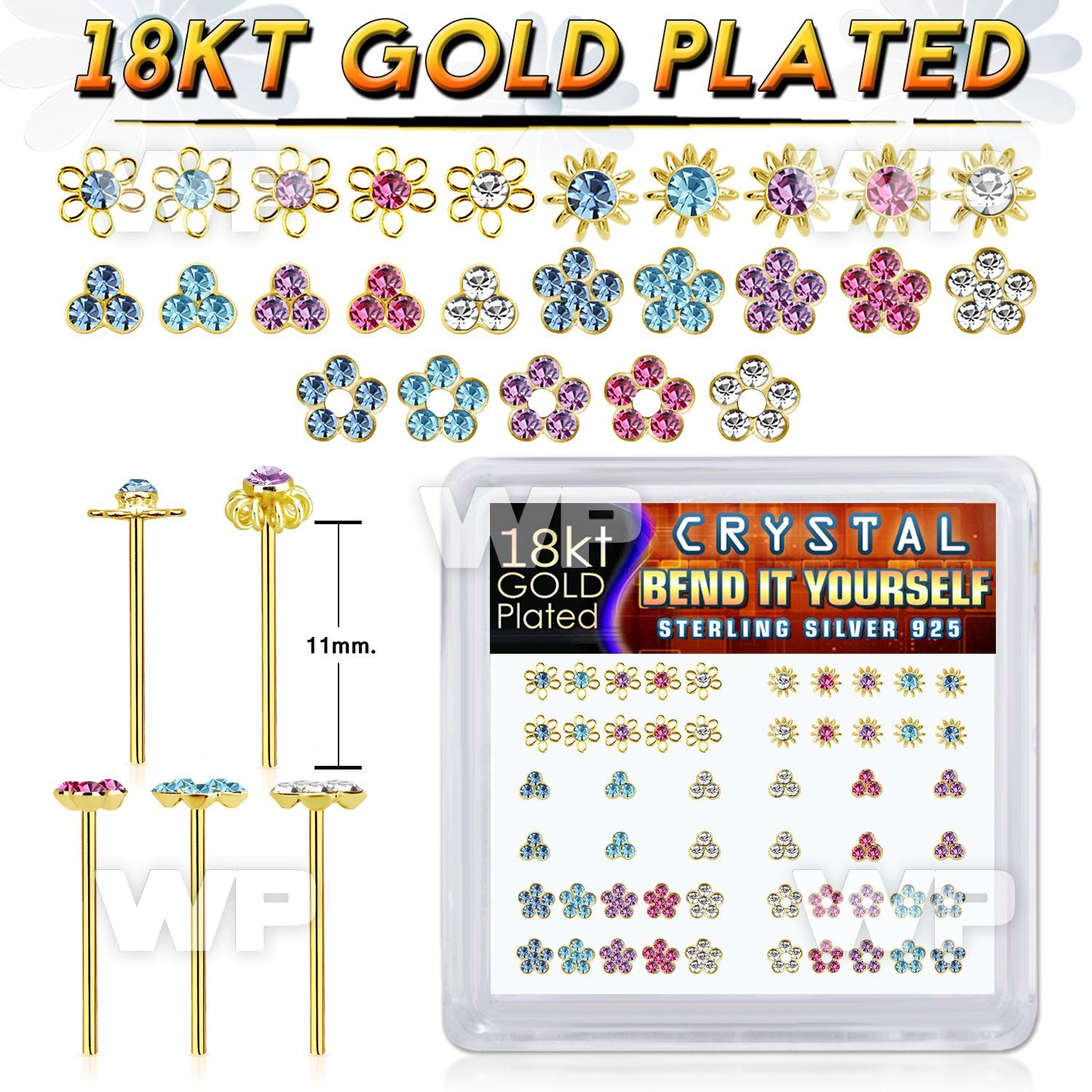 un4fjlji 18kt gold finish silver nose studs 22g flower 52