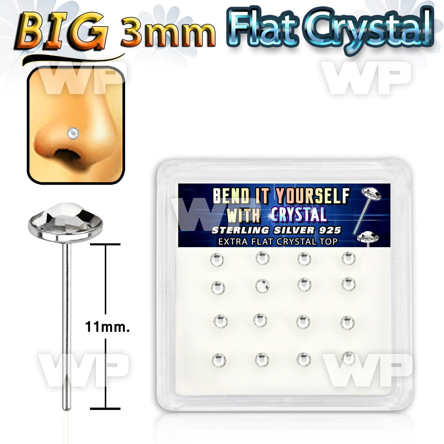 und4ey6 box w silver 925 un bent nose stud extra flat round 3mm belly piercing