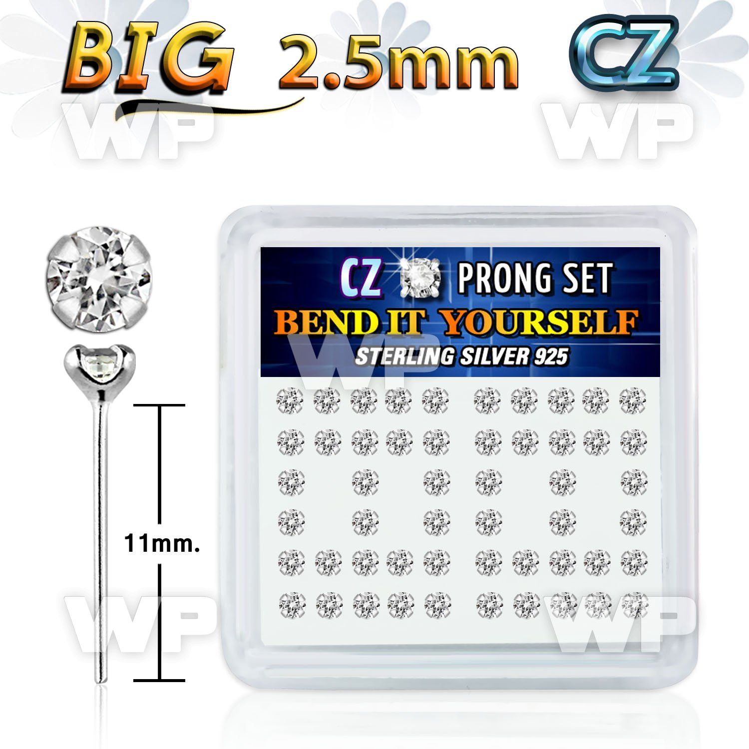 ung46ks box w silver 925 bend it nose studs big 2 5mm clear pro nose piercing