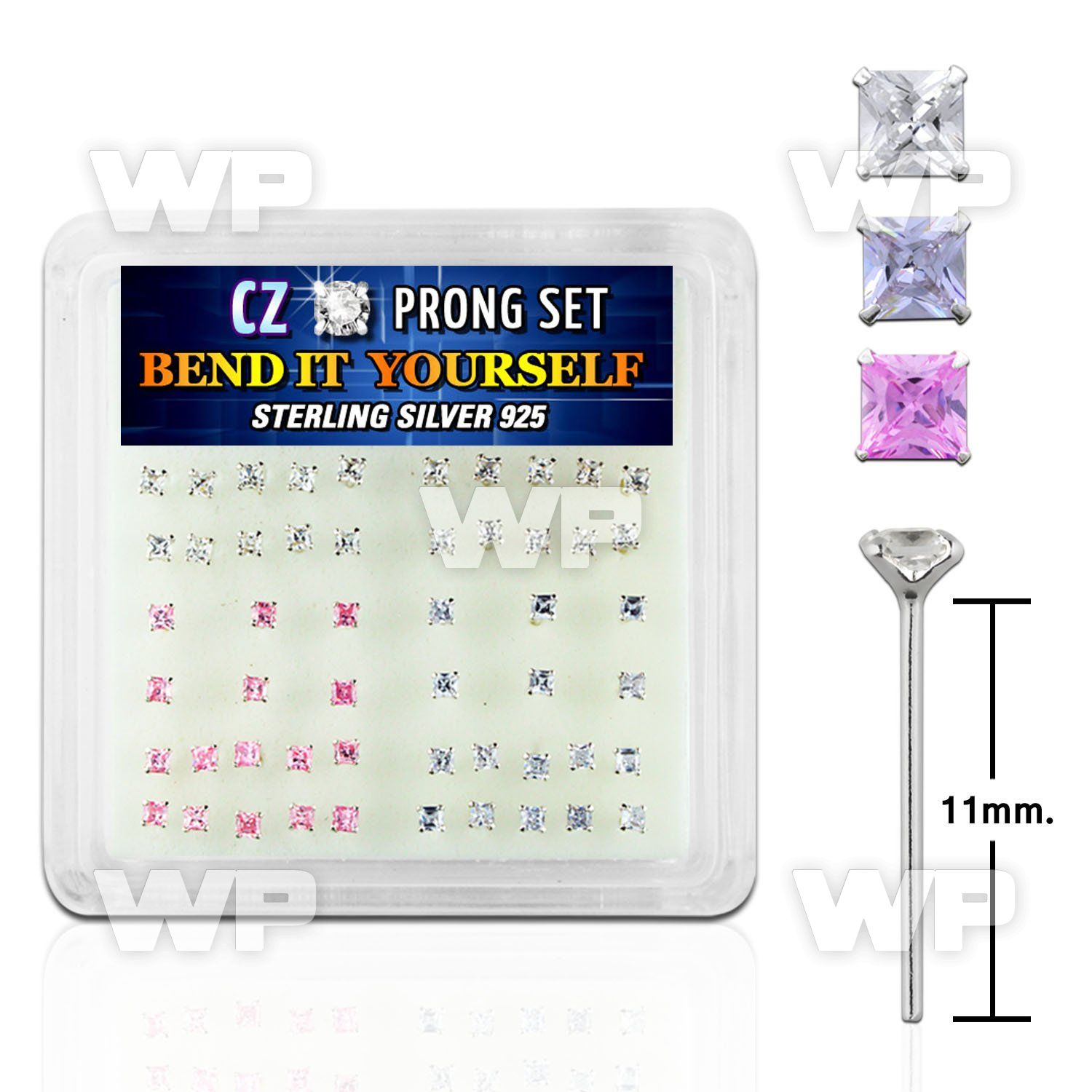 ung4vj box w silver 925 un bent nose stud 2mm square shaped pron belly piercing