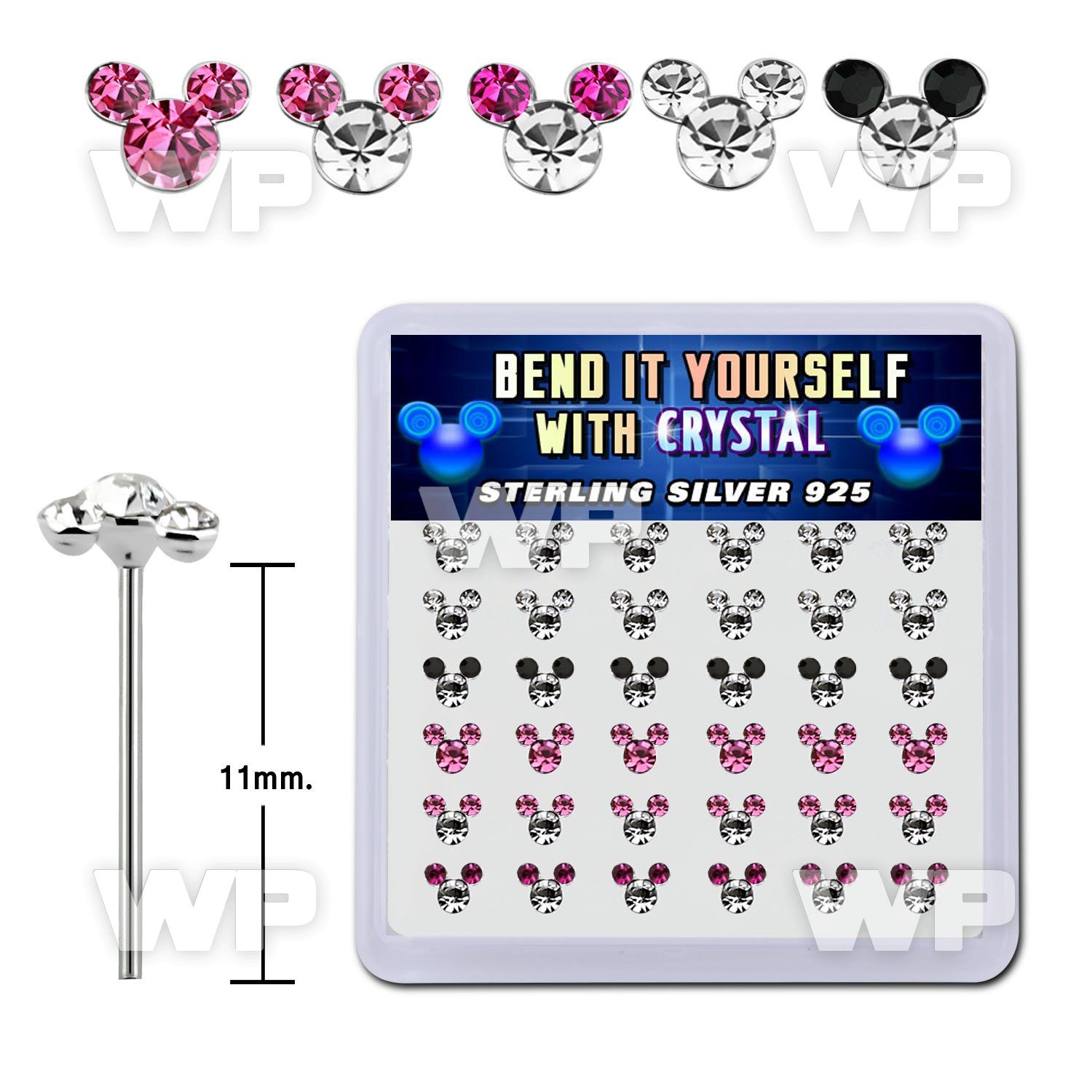 unj53zy7 display w silver 925 un bent nose stud 3 round crystal 