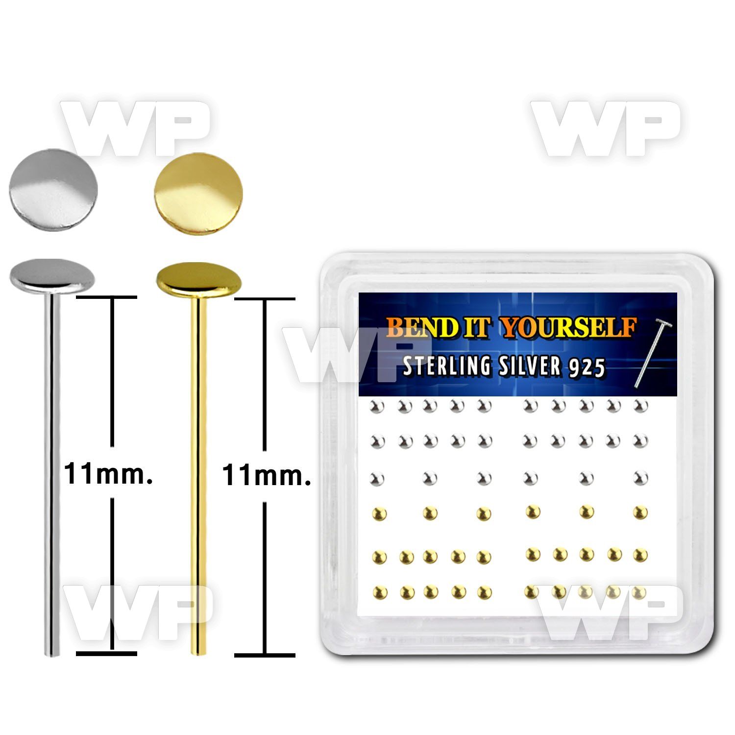 unjf0 box w silver 925 un bent nose stud 2mm flat round tops nose piercing