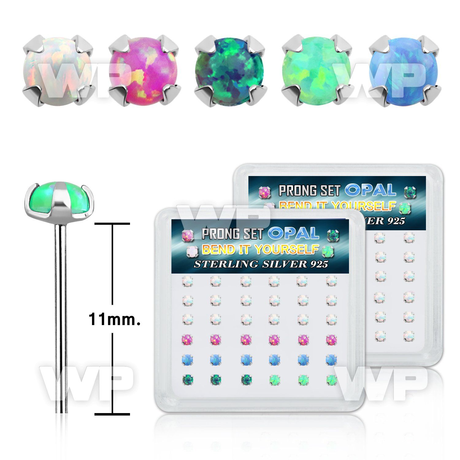 unm5ks box w silver 925 un bent nose stud prong set 2 5mm round nose piercing