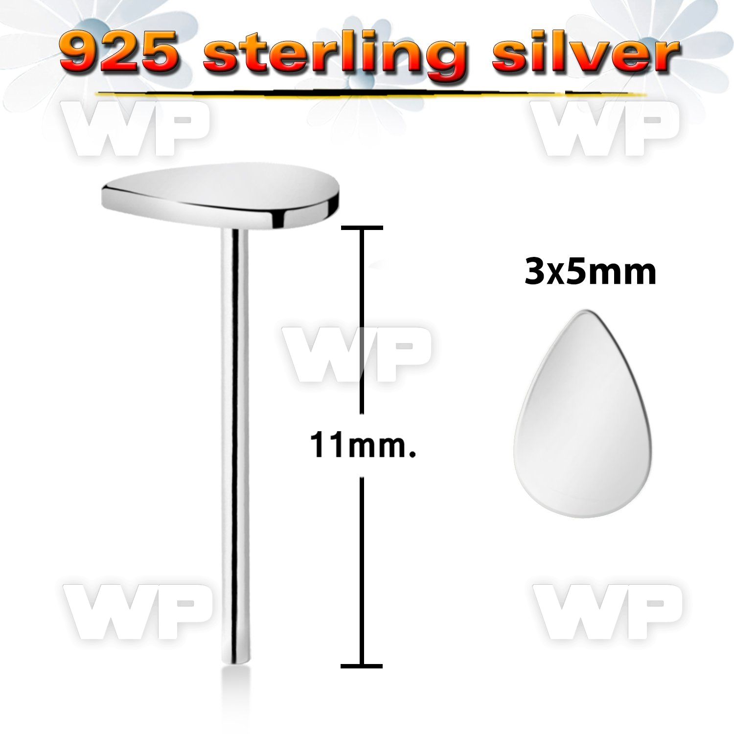 unq1a 925 silver nose stud teardrop shaped top