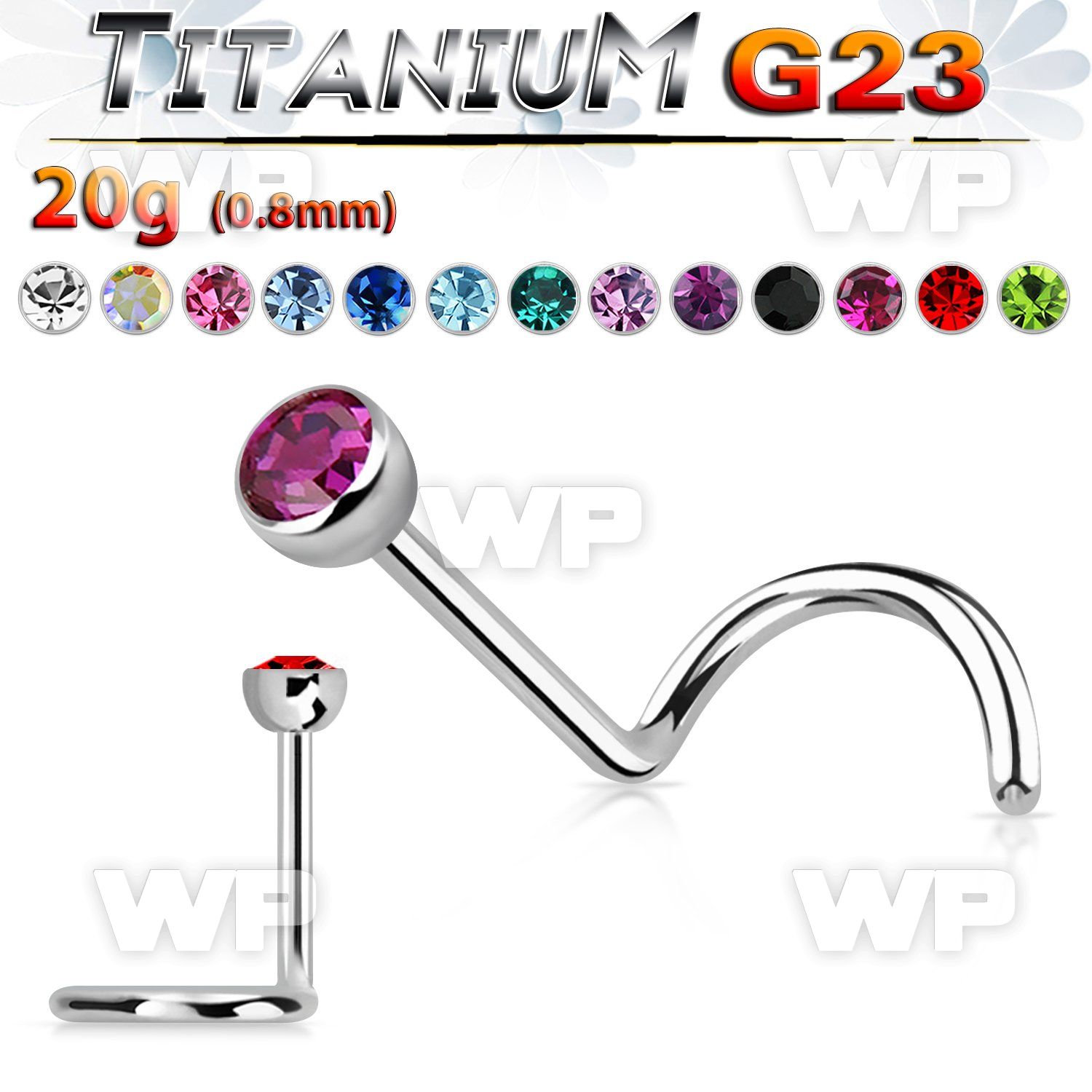unsc20 titanium g23 nose screw, 20g w bezel set crystal top