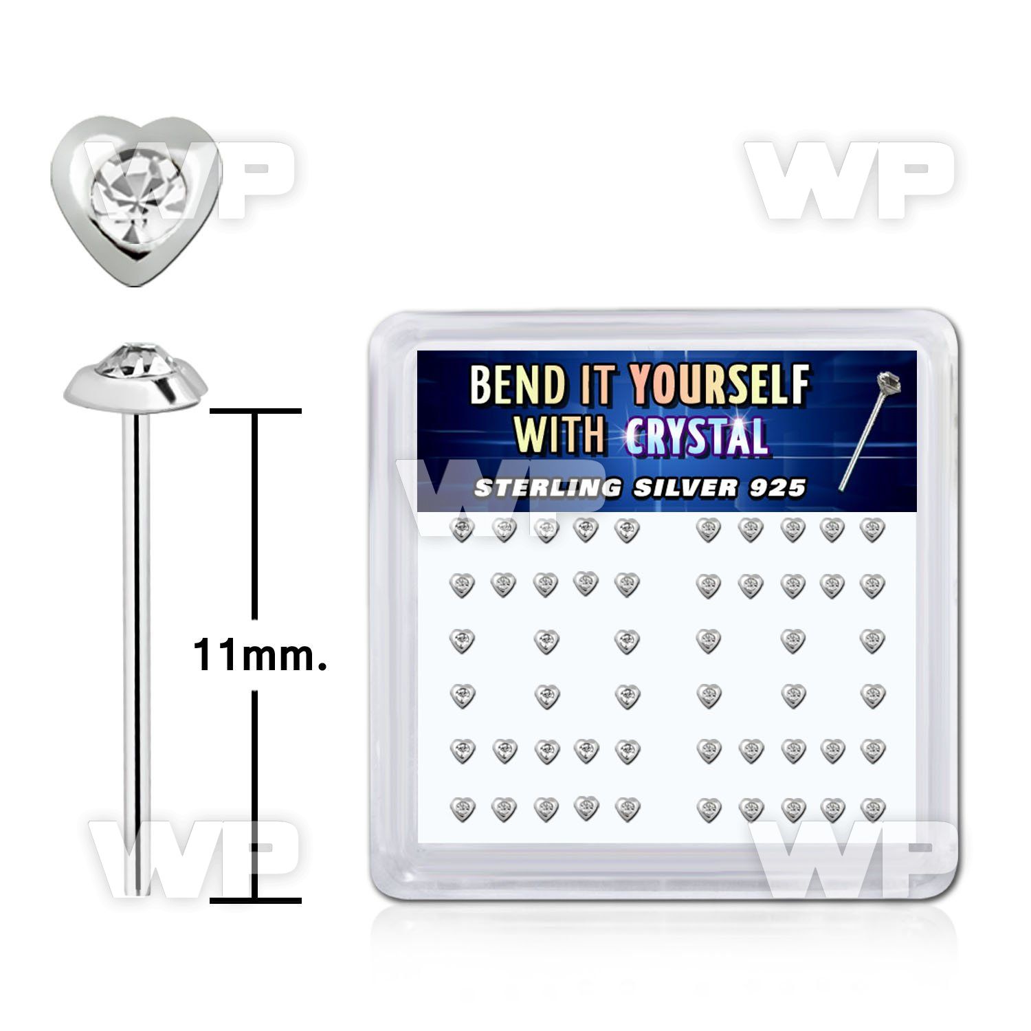 unxa4f6 box w silver 925 un bent nose stud heart shaped tops roun belly piercing