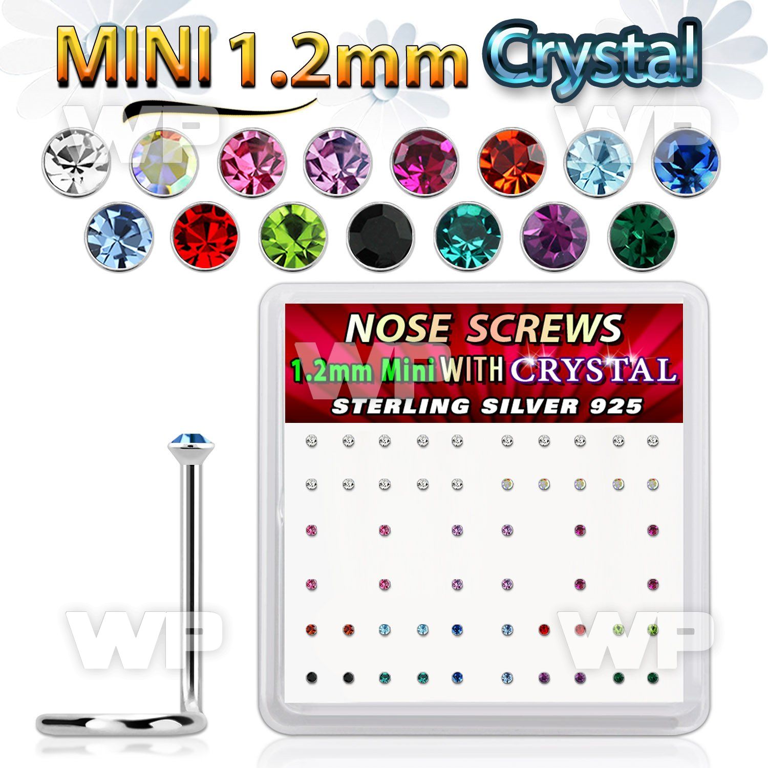 uosjf box silver nose scews w 1.2mm color crystals