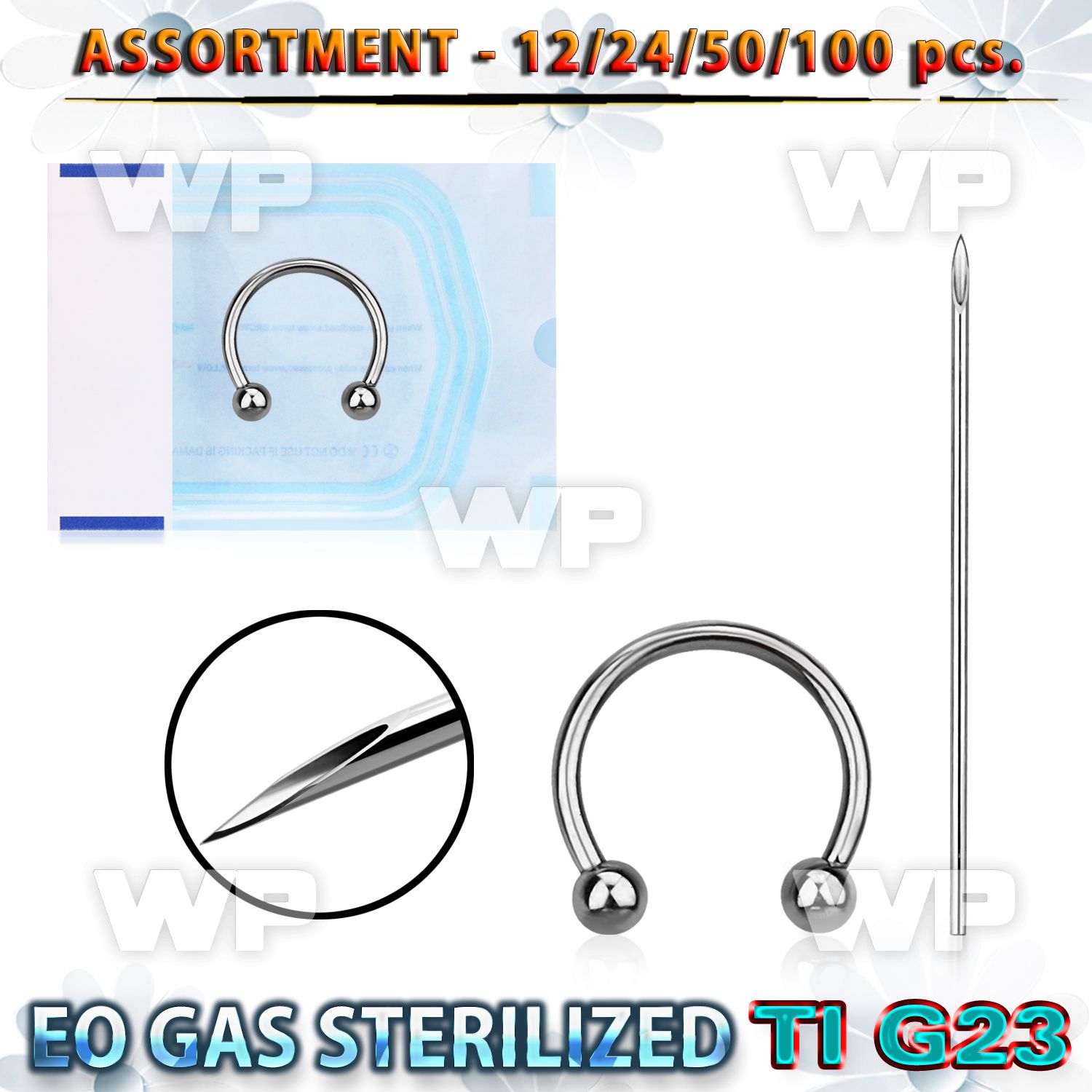uset07 piercing kit titanium g23 circular barbells needle