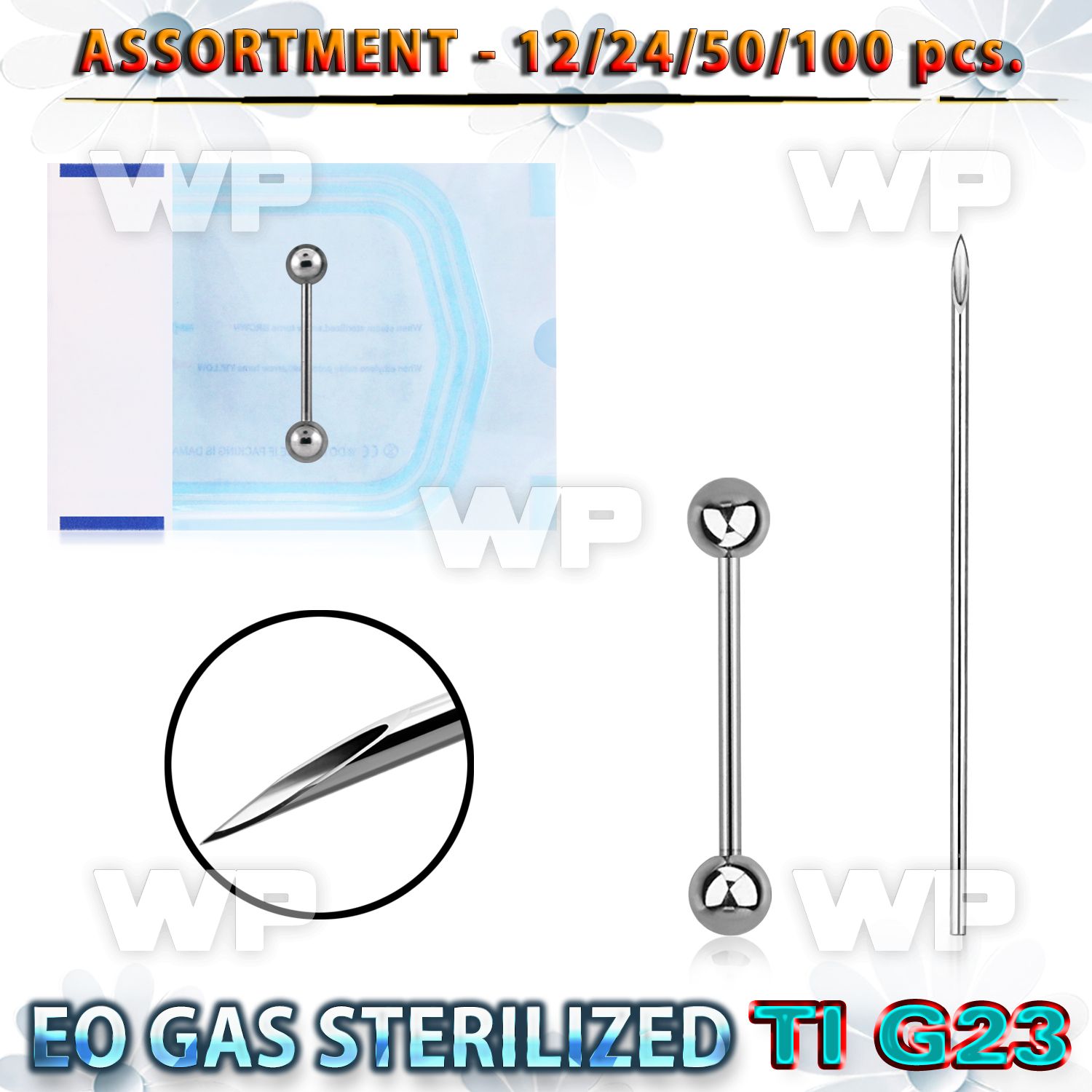 uset11 piercing kit titanium g23 tongue barbells needles.