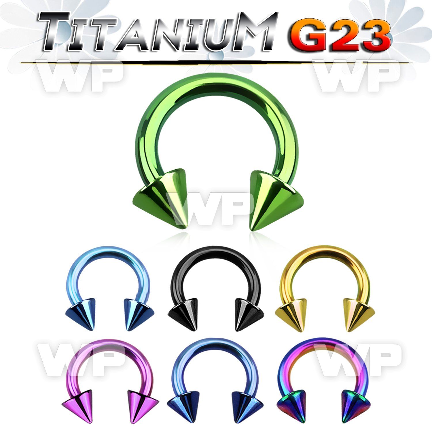 utcbcn5 anodized titanium g23 circular barbell, 14g 5mm cones