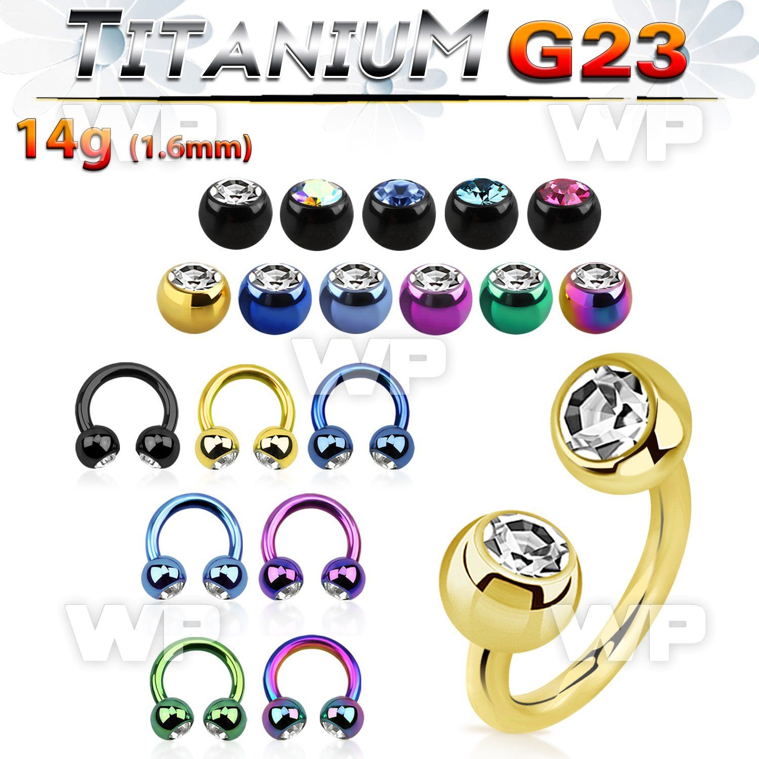 utcbjb5 anodized titanium g23 circular barbell 5mm jewel balls