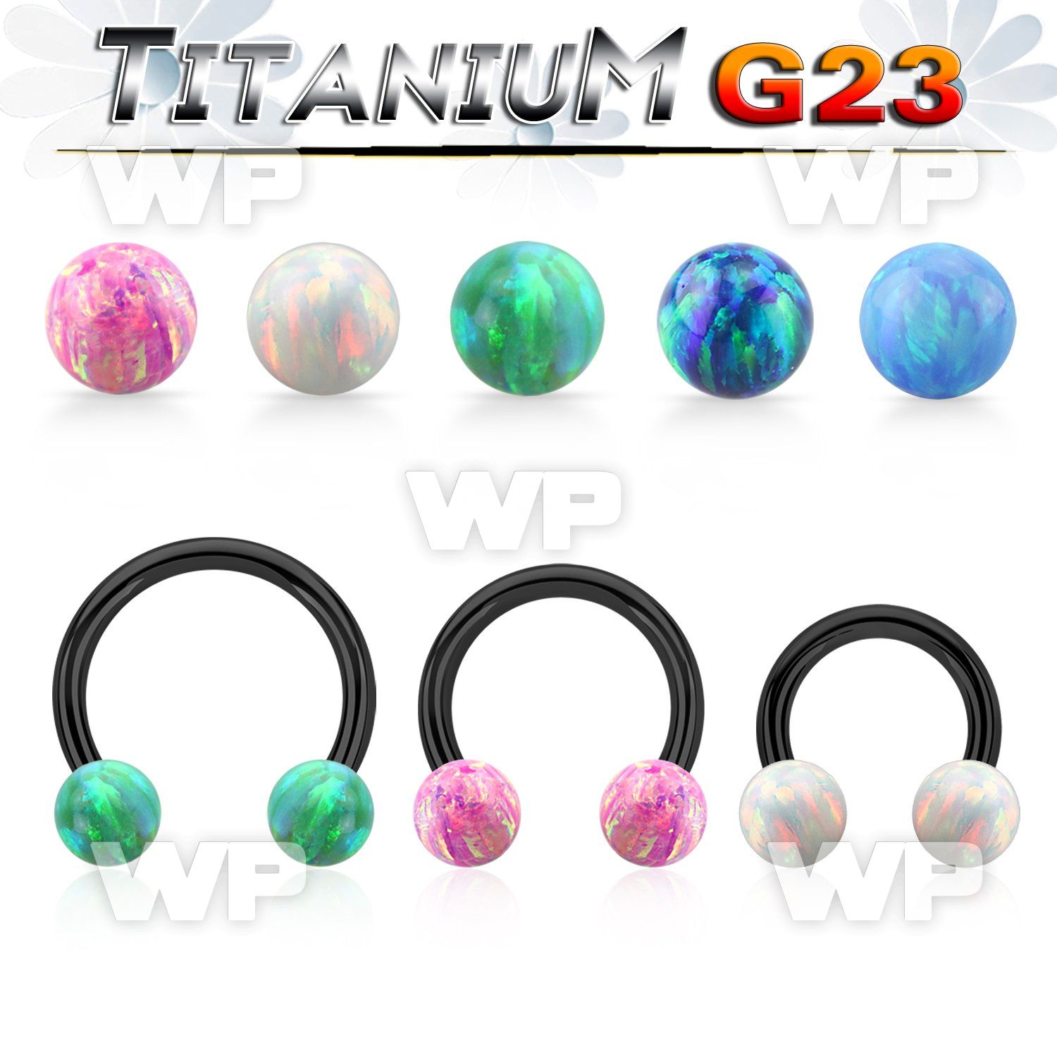 utcbop5 anodized titanium g23 circular barbell 5mm opal balls