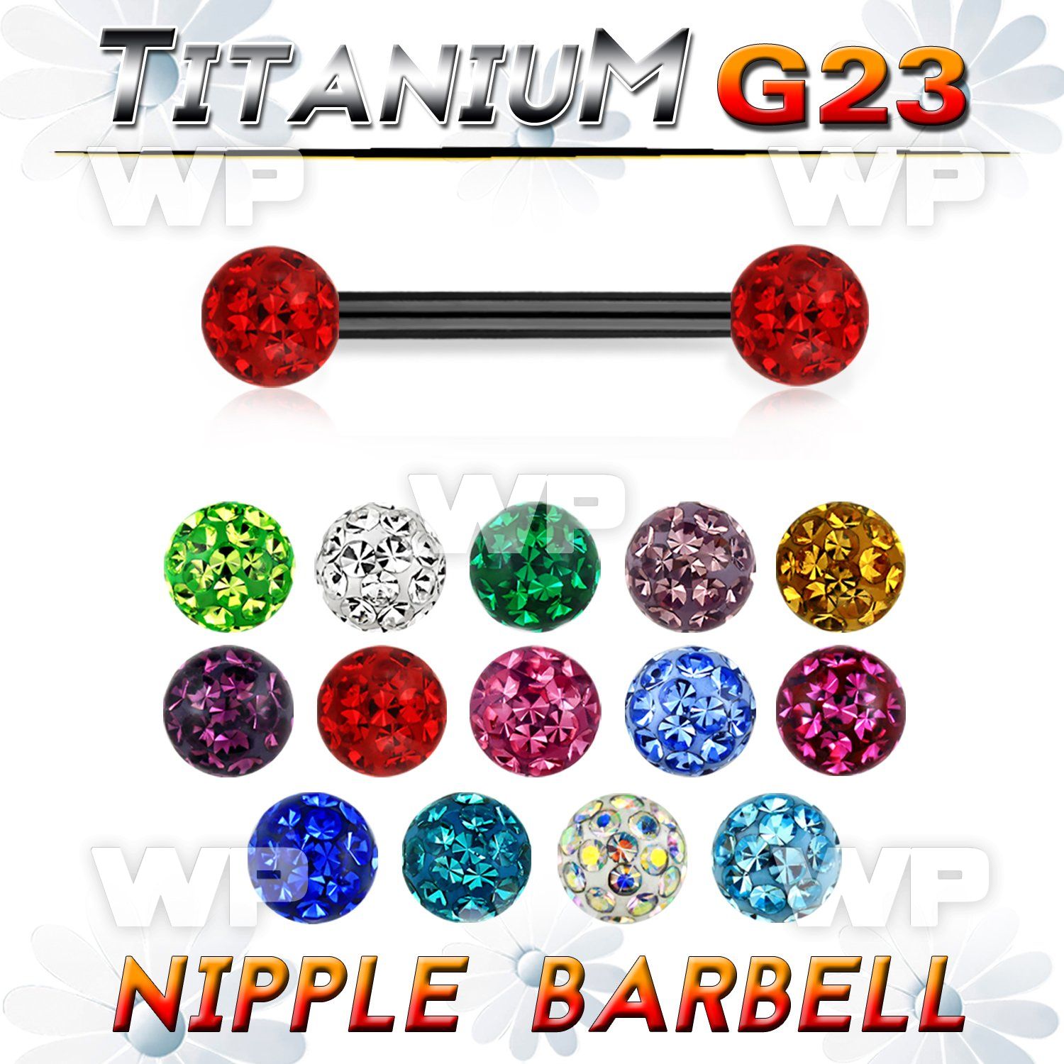 utnpfr5 anodized titanium nipple barbell w multi crystal balls