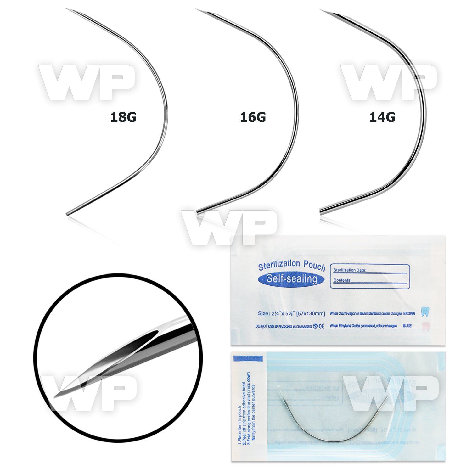 uww6 eo gas sterilized curved steel needles single use 1piece