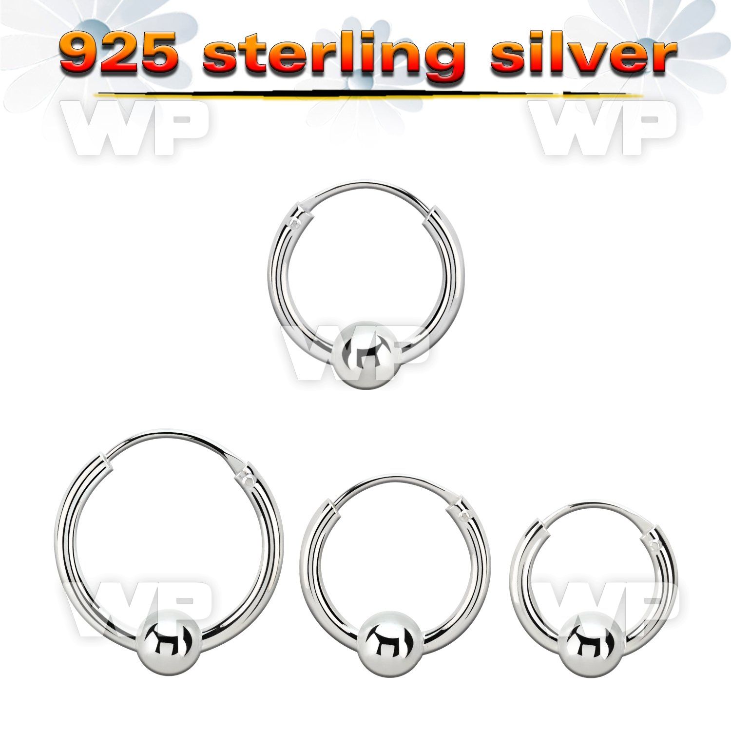 vbcr14s 925 silver ball closure earrings (1.6mm) with 4mm ball